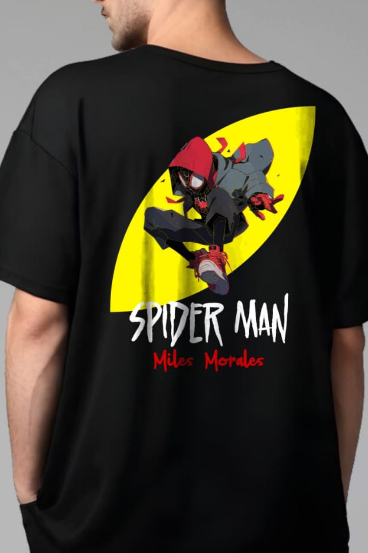 FECCY Pamuklu Miles Morales Spiderman Yellow Baskılı Oversize T-shirt