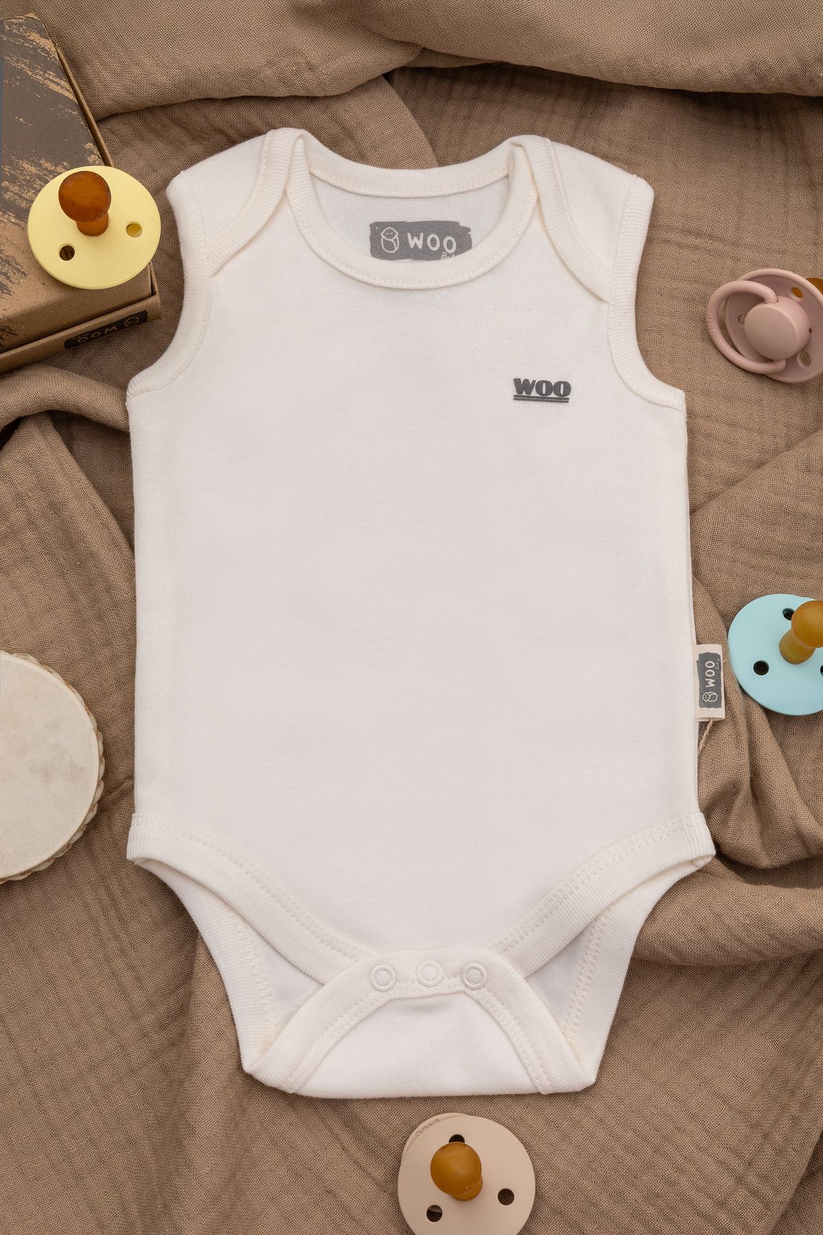 WOO BABY Organik Sertifikalı Atlet Bebek Zıbın Body - 4 ADET - EKONOMİK PAKET - %100 Pamuklu badi