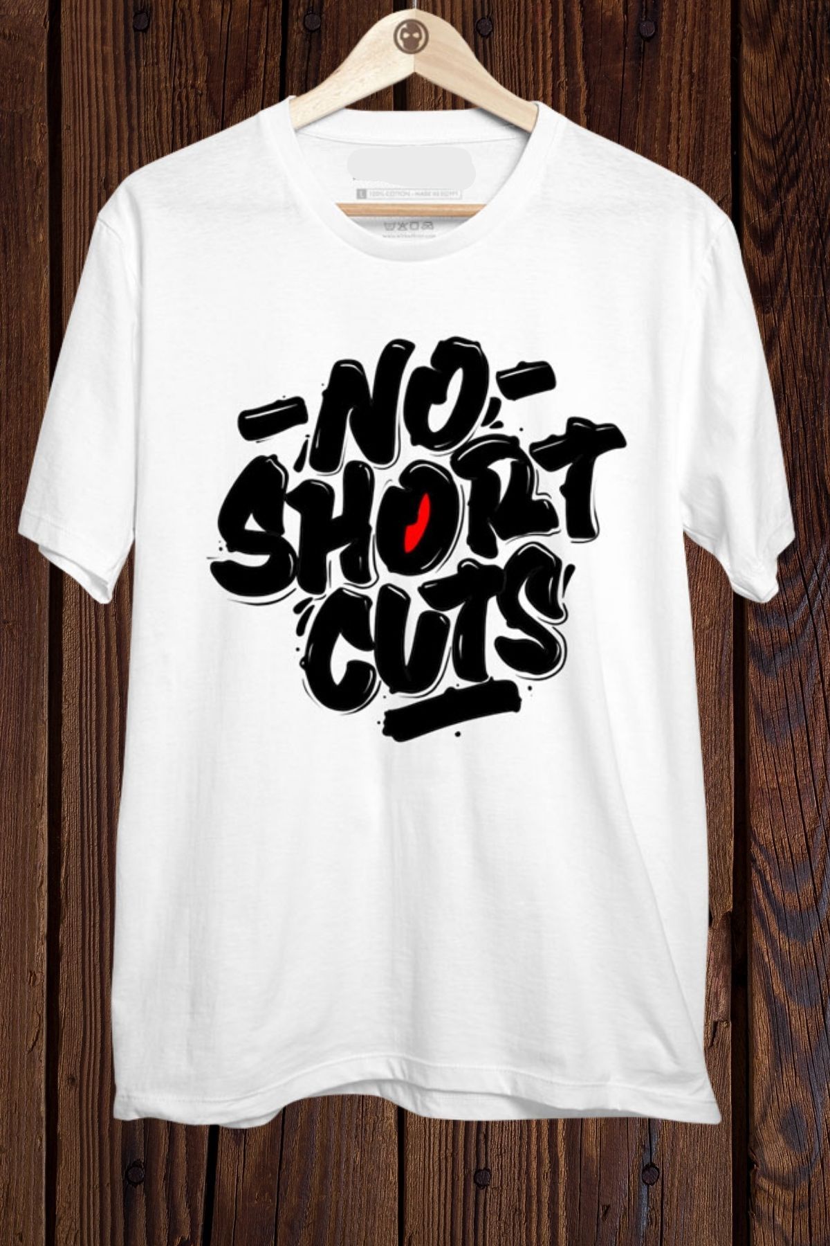 FECCY Pamuklu NO SHORTCUTS Baskılı Oversize T-shirt