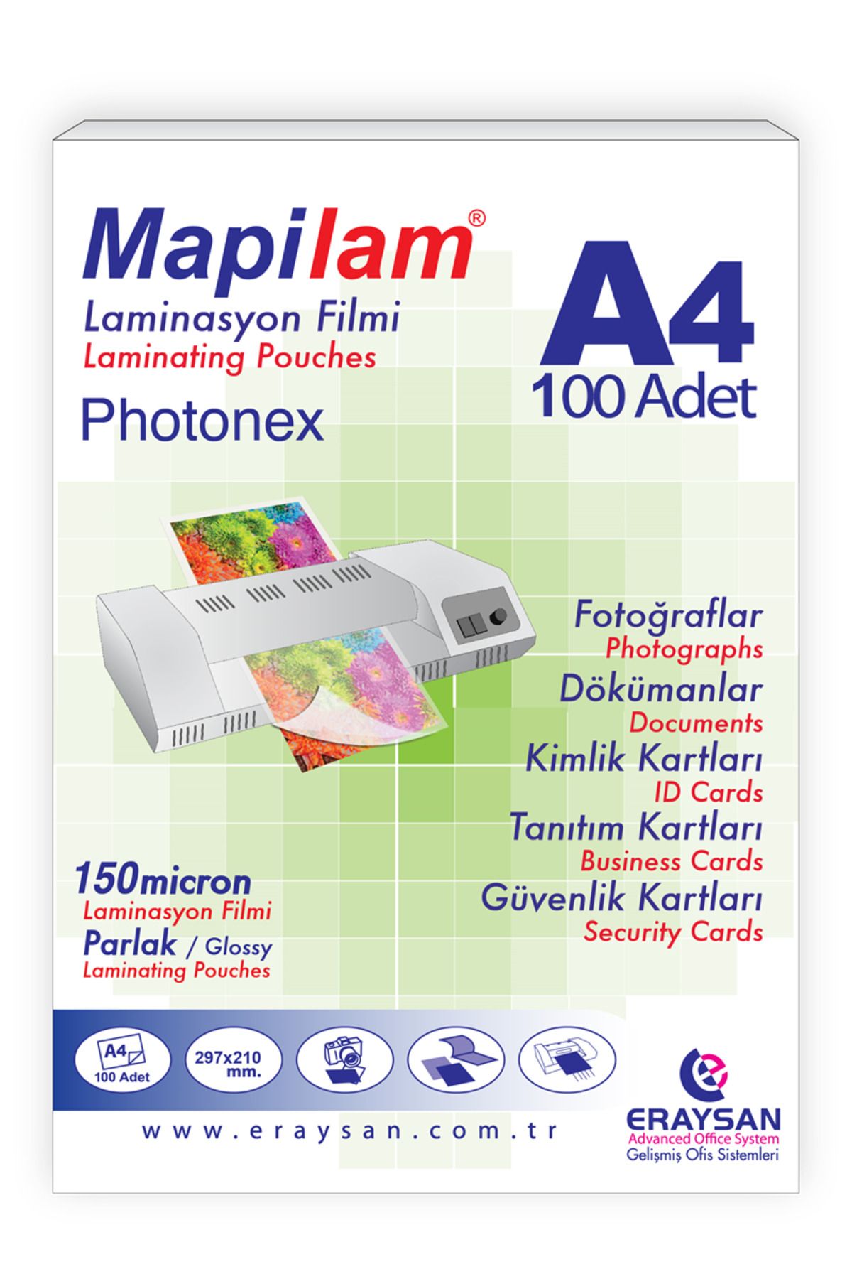 MAPİLAM 150 MİCRON SICAK PHOTONEX LAMİNASYON FİLMİ (A4) 100 LÜ