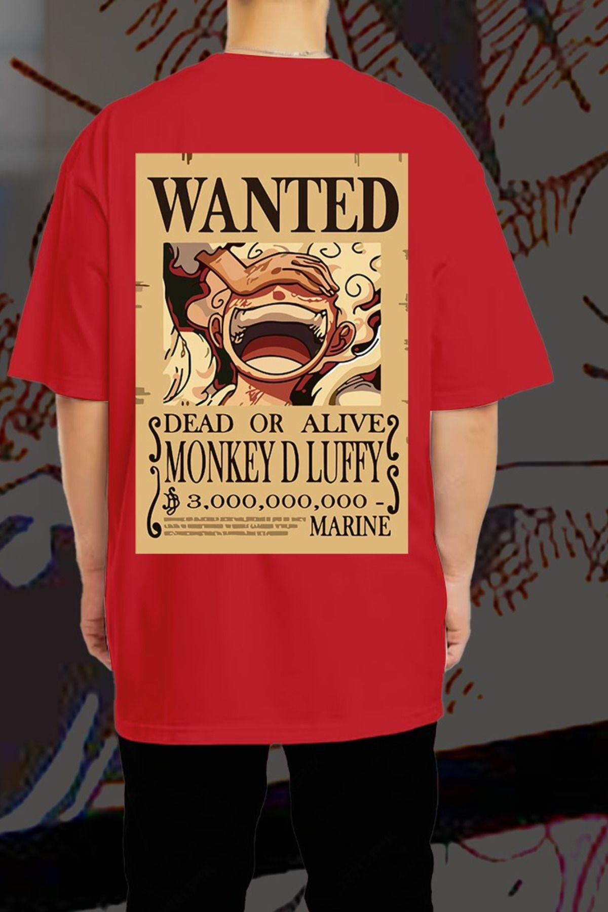 FECCY Pamuklu Monkey D. Luffy Baskılı Oversize T-shirt