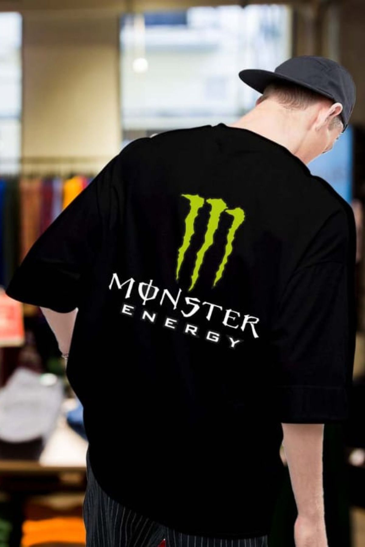 FECCY Pamuklu Monster Energy Baskılı Oversize T-shirt