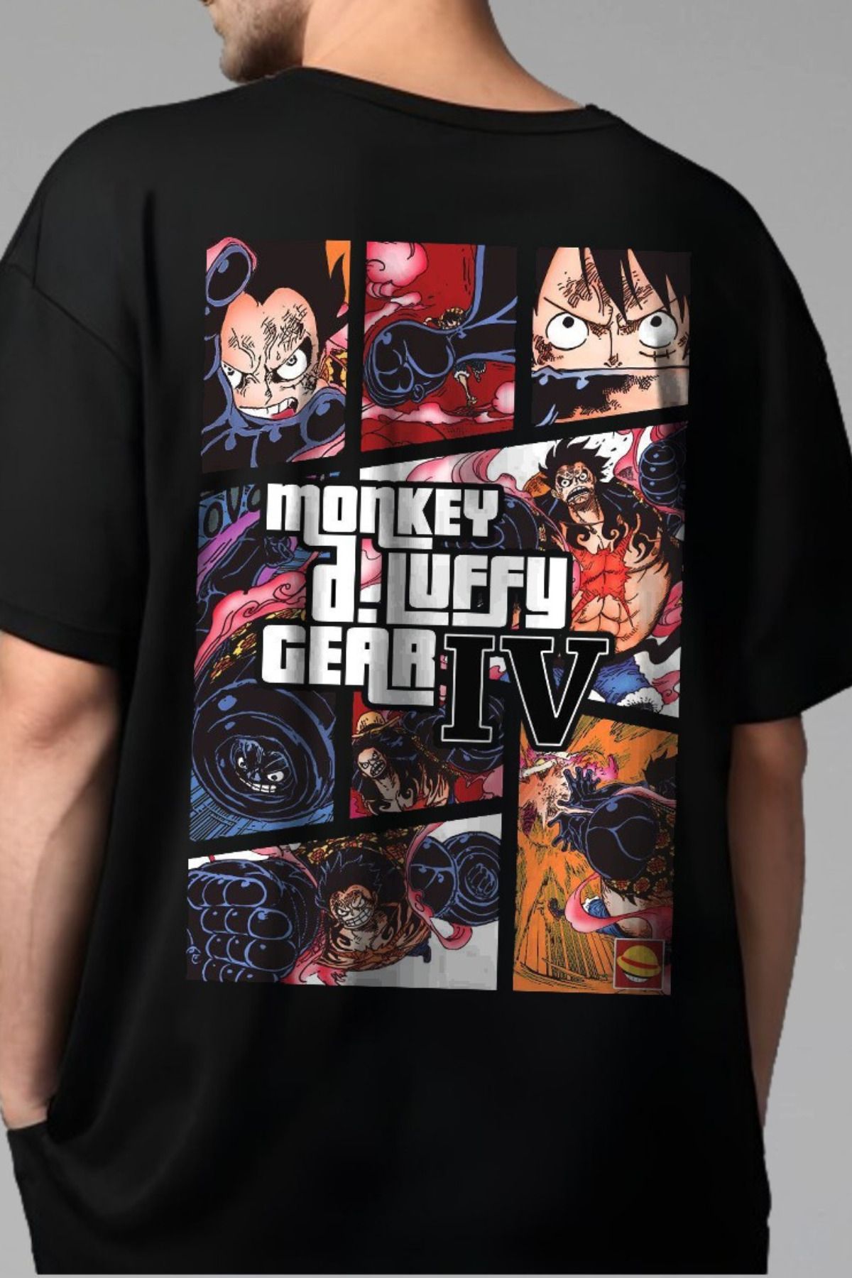 FECCY Pamuklu Monkey D. Luffy Gear IV Baskılı Oversize T-shirt