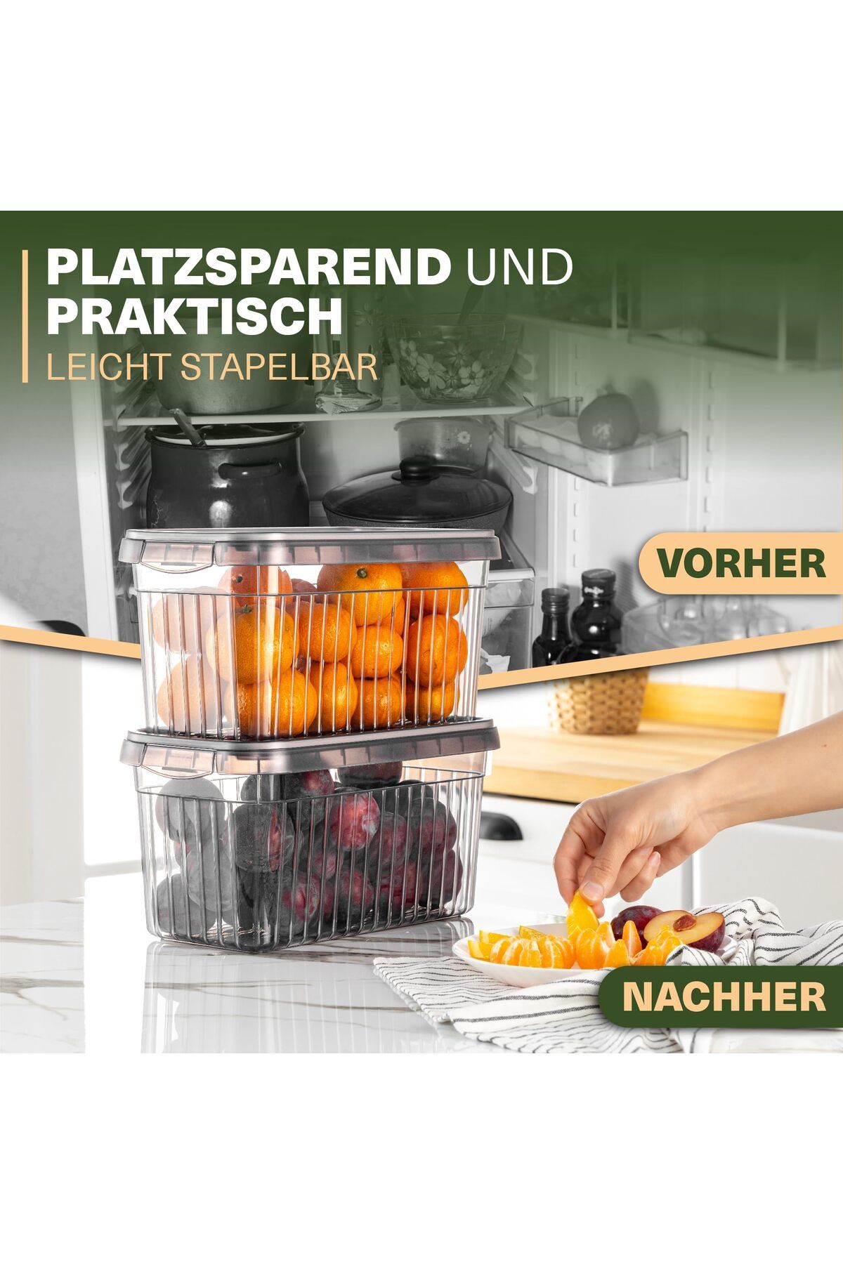 Viwares-Set recipiente pentru depozitarea alimentelor de 3, 4 L, fara BPA, organizator frigider pentru mezeluri 6