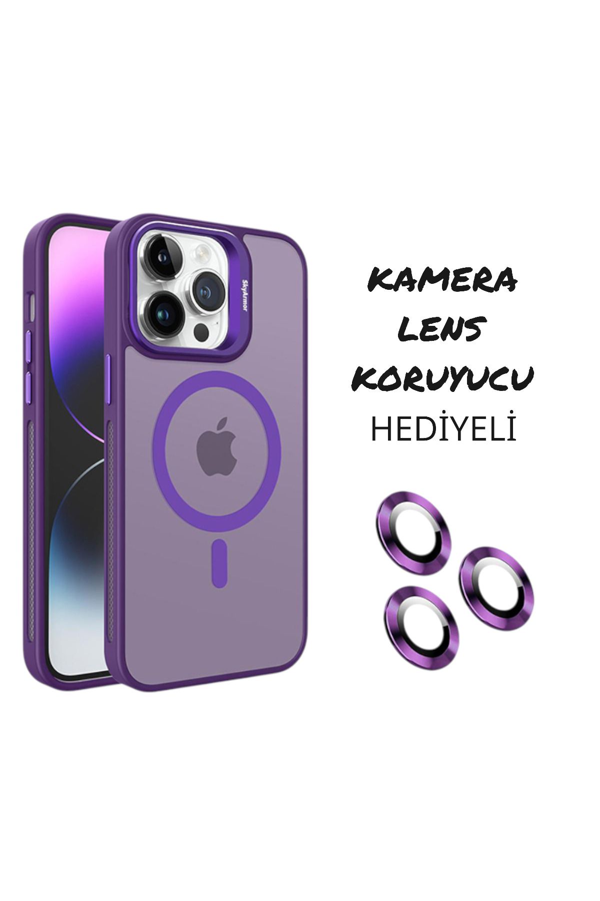 Goktugaksesuar iphone 15 Pro Max Stantlı Magsafe Özellikli Lens Koruma HEDİYELİ MOR