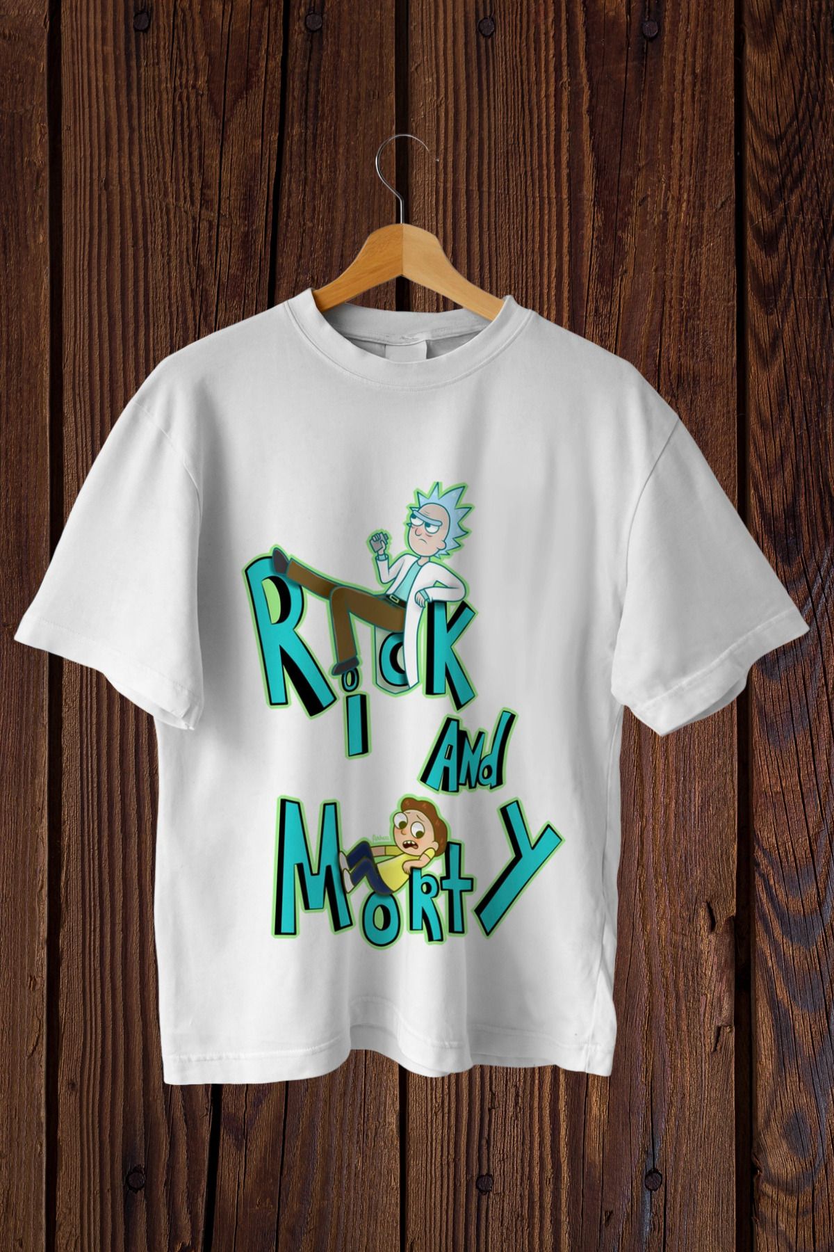 FECCY Pamuklu Rick and Morty Baskılı Oversize T-shirt