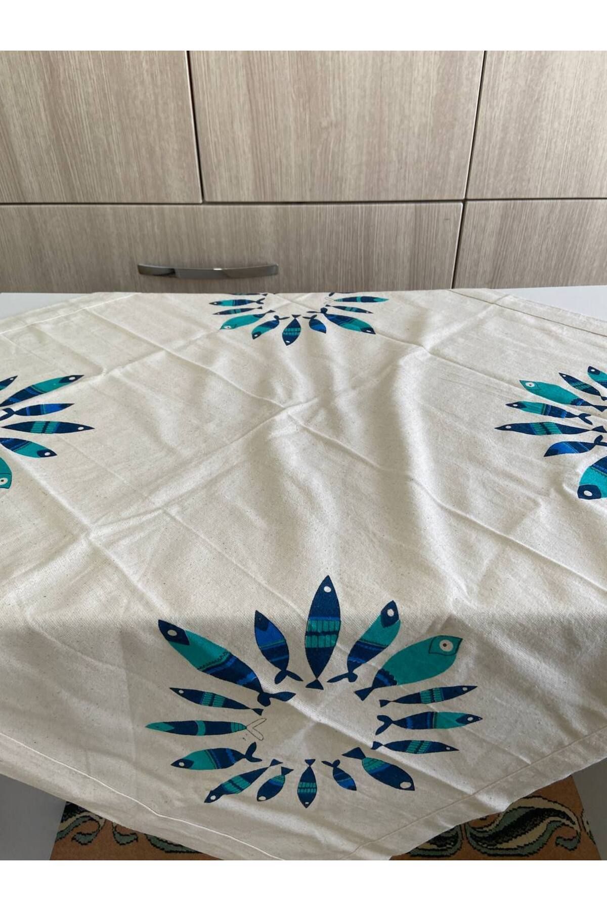 Mrmemo-Fiskos Cover Hand Print Square Table Cover Table Runner Fish Pattern 6