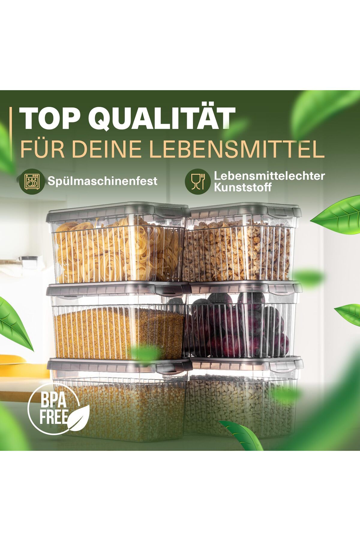 Viwares-Set recipiente pentru depozitarea alimentelor de 3, 4 L, fara BPA, organizator frigider pentru mezeluri 7