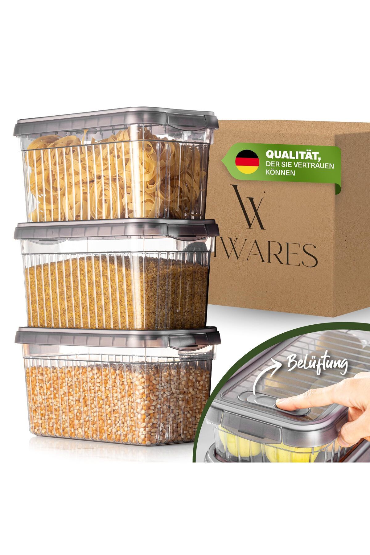 Viwares-Set recipiente pentru depozitarea alimentelor de 3, 4 L, fara BPA, organizator frigider pentru mezeluri 1