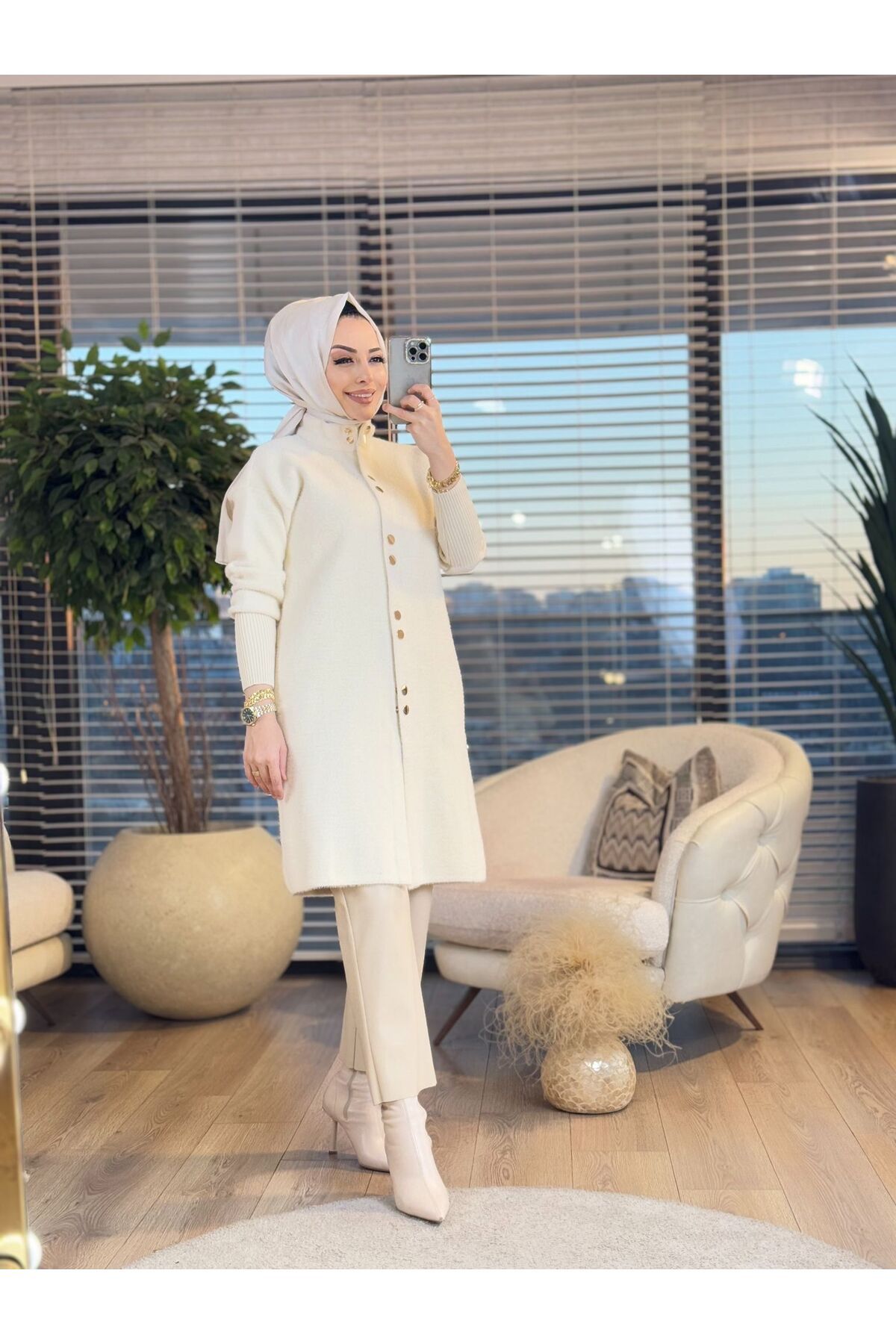 ALANURMODA 140289 Angora Hakim Yaka Çıtçıtlı Hırka