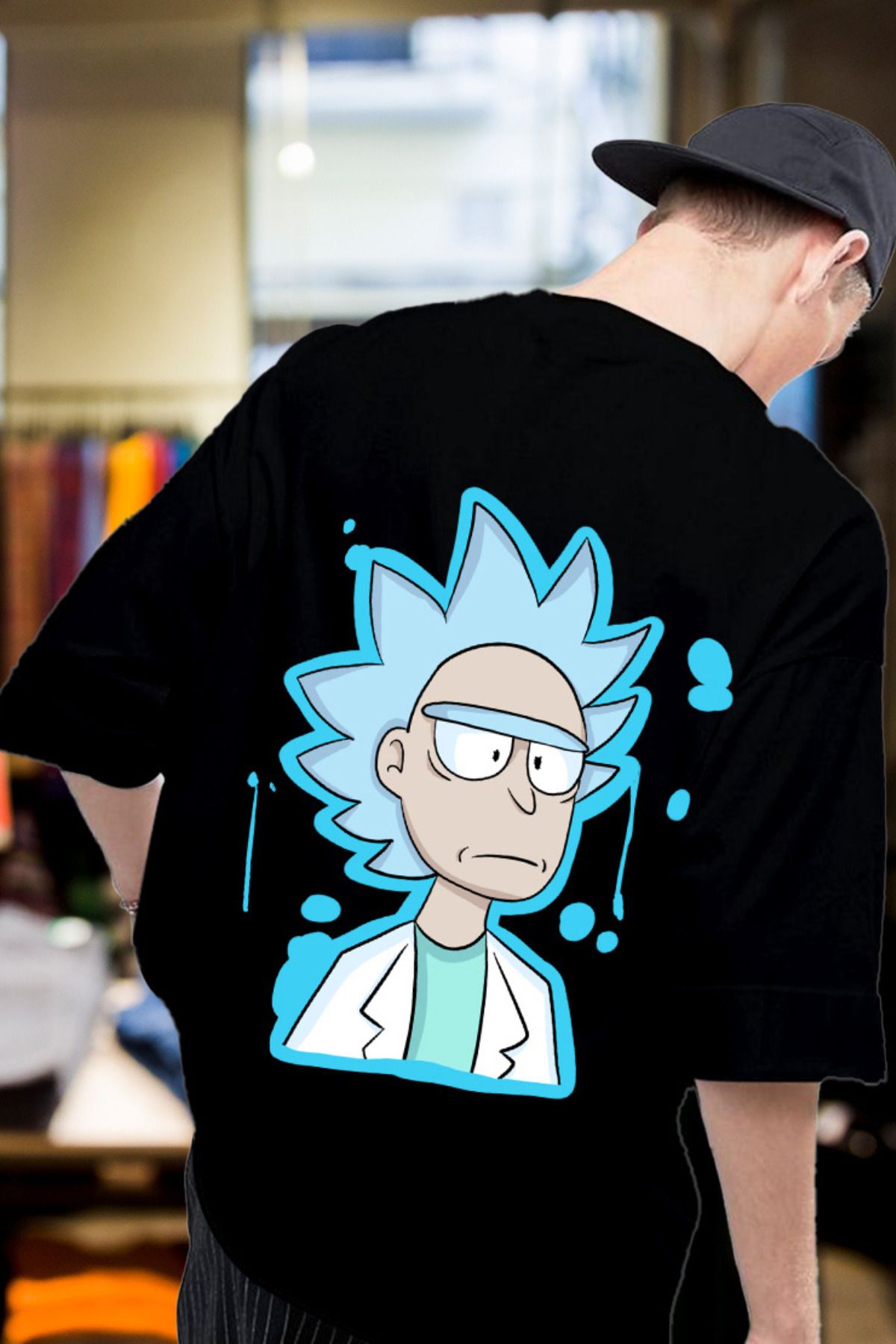 FECCY Pamuklu Rick and Morty Baskılı Oversize T-shirt