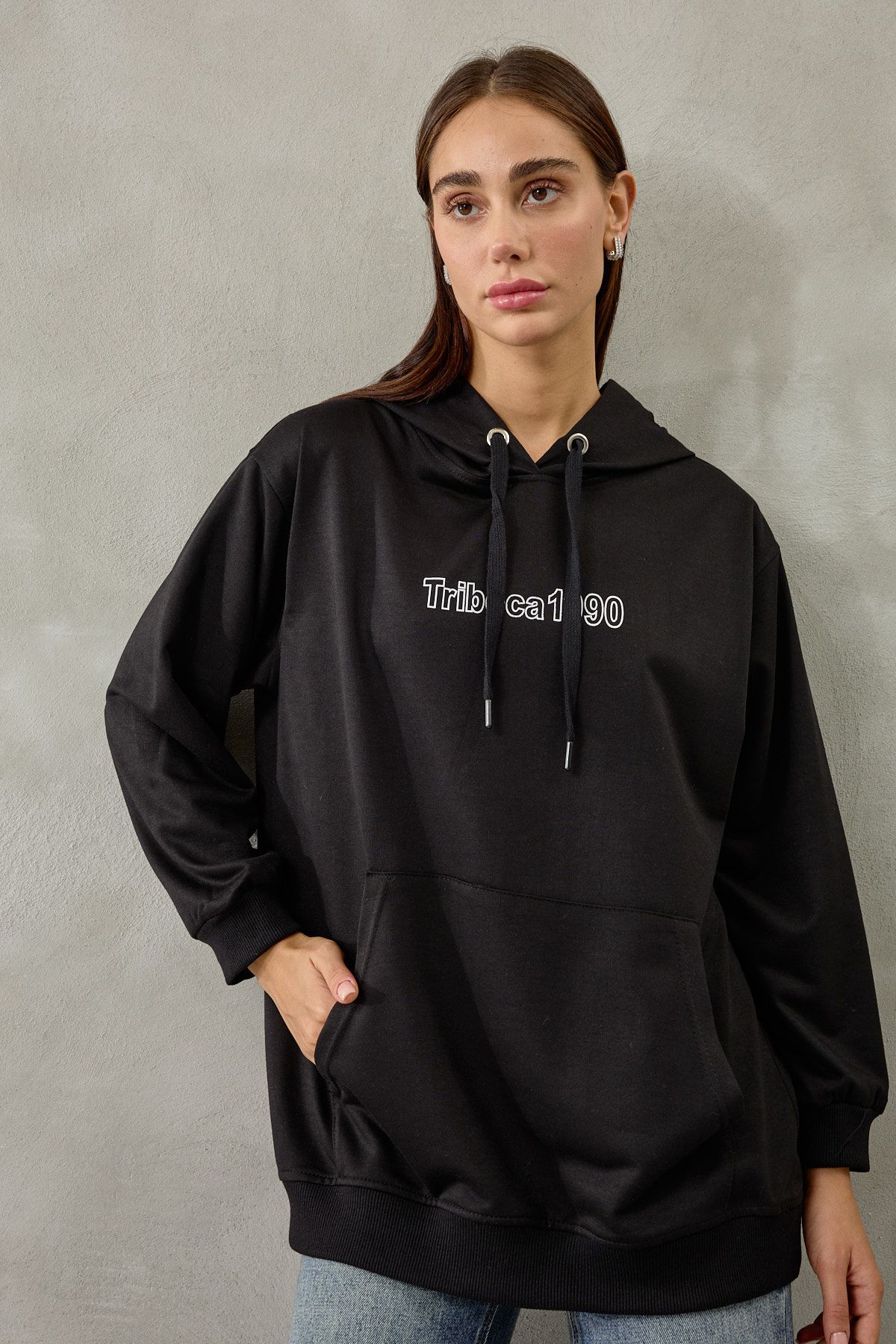 DİVİNE LİNE Kadın Tribeca Baskı Detaylı Kanguru Sweatshirt