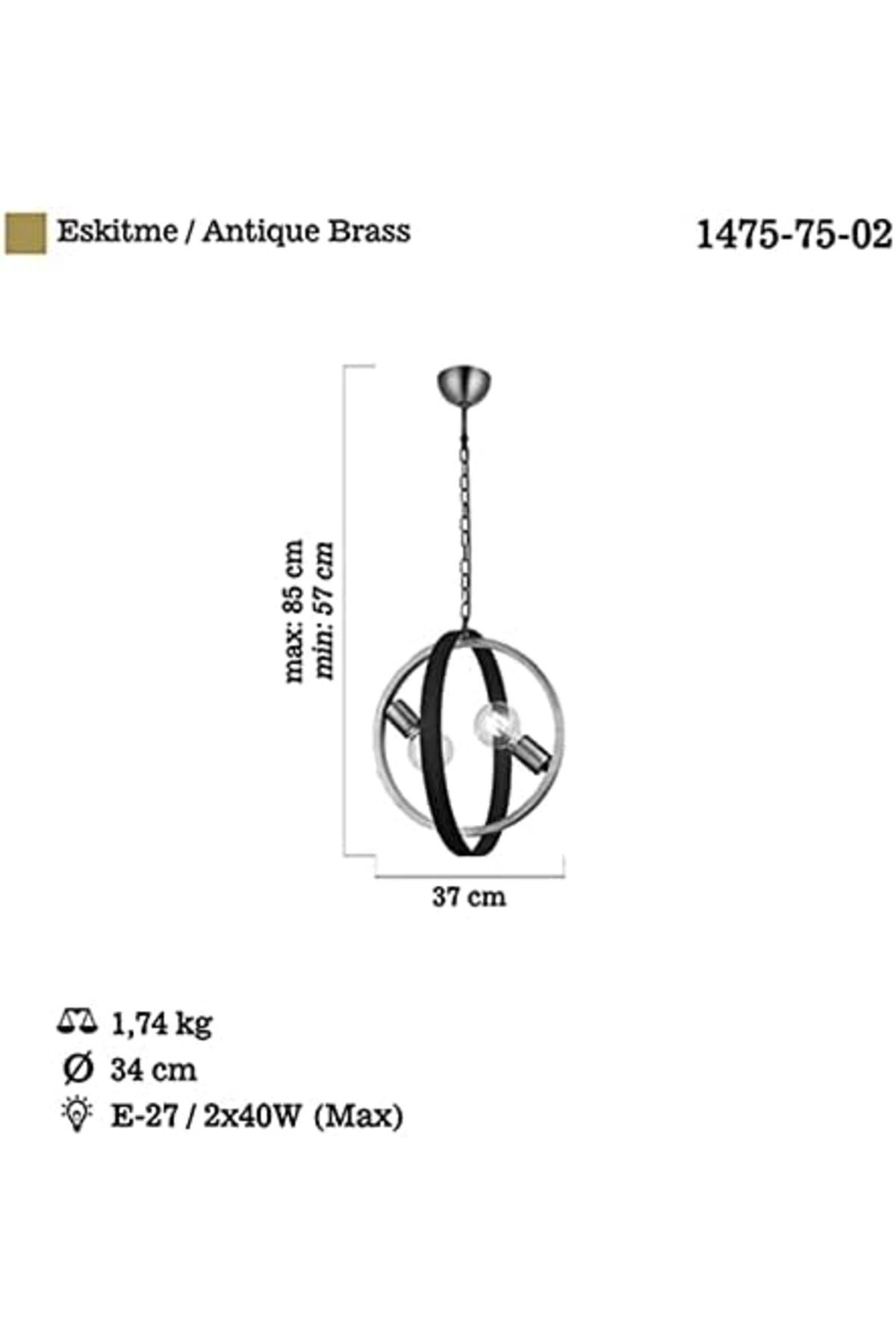 STOREMAX OtantikShop Avize, 2xe27 Kahve Boyalı 2'li Eskitme Lucea Tado Lucea Yeni Trndy 1017785