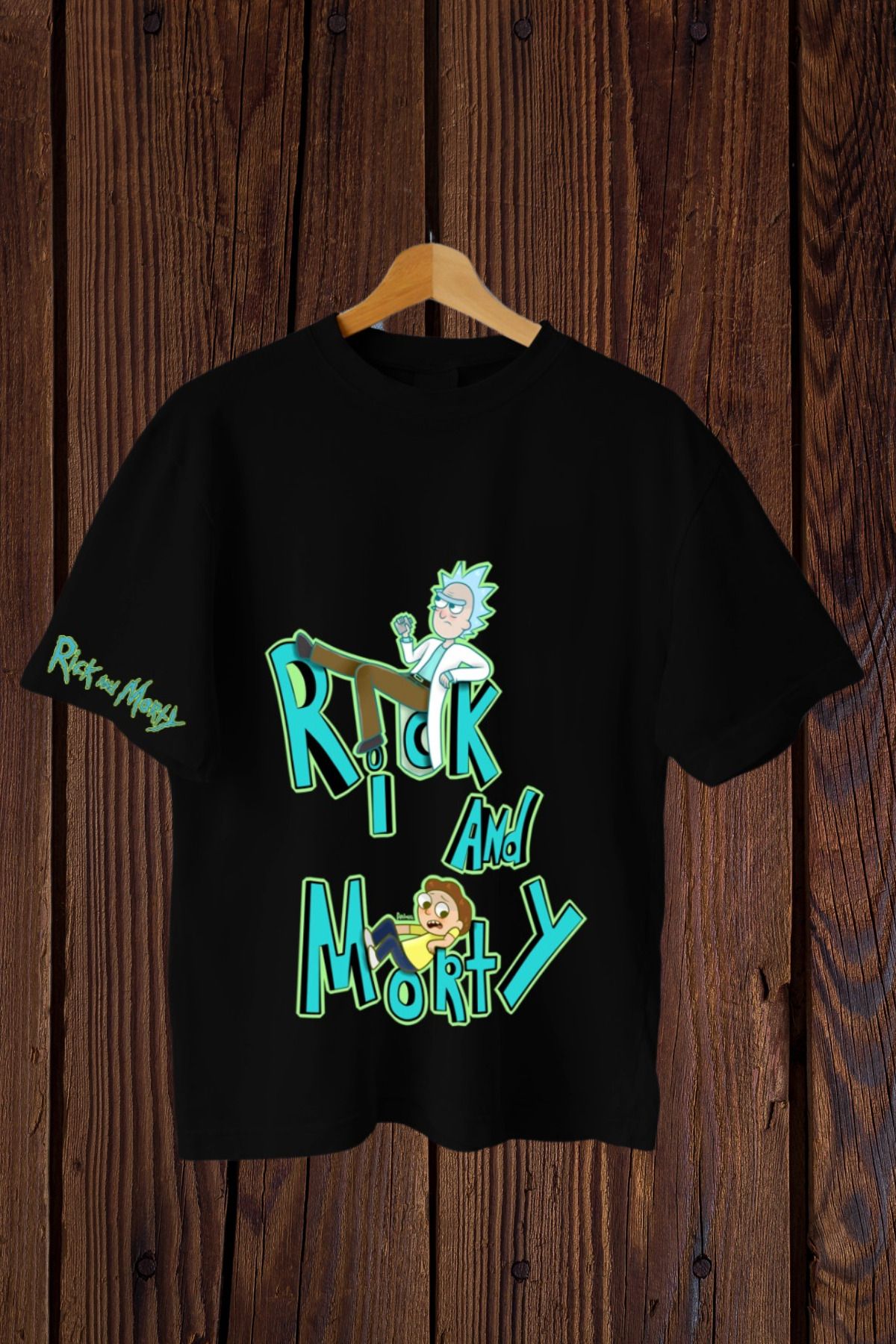 FECCY Pamuklu Rick and Morty Baskılı Oversize T-shirt