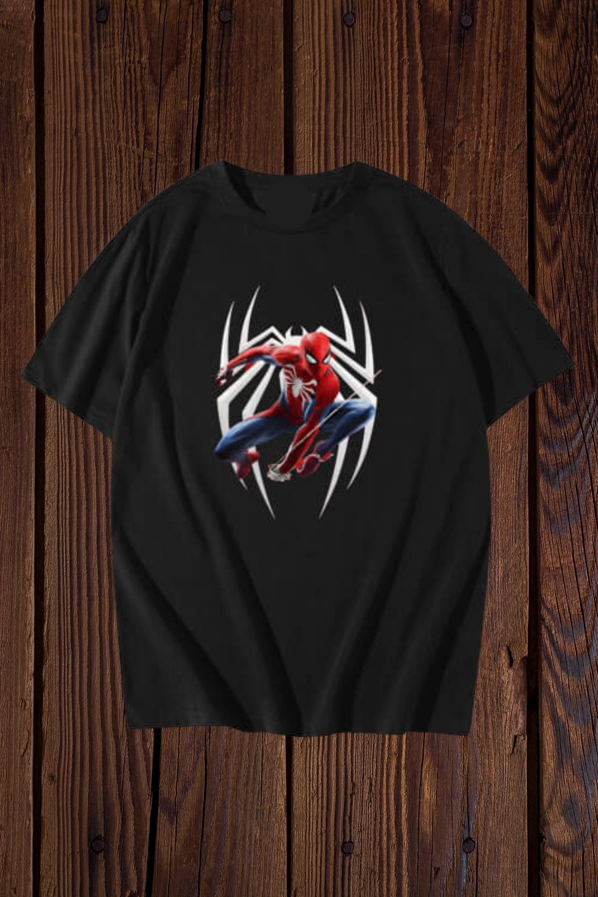 FECCY Pamuklu Spider-Man Baskılı Oversize T-shirt