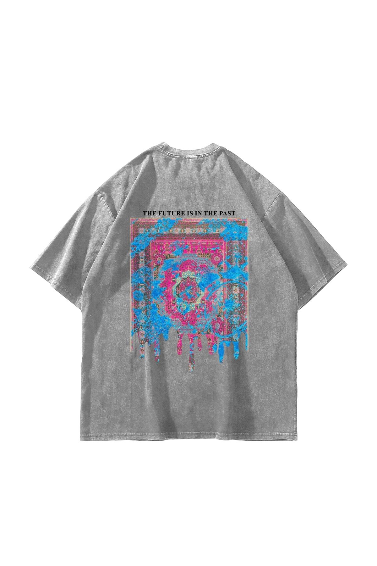 Bak Moda Liquid Rug Baskılı Oversize Unisex Yıkamalı Beyaz Tshirt