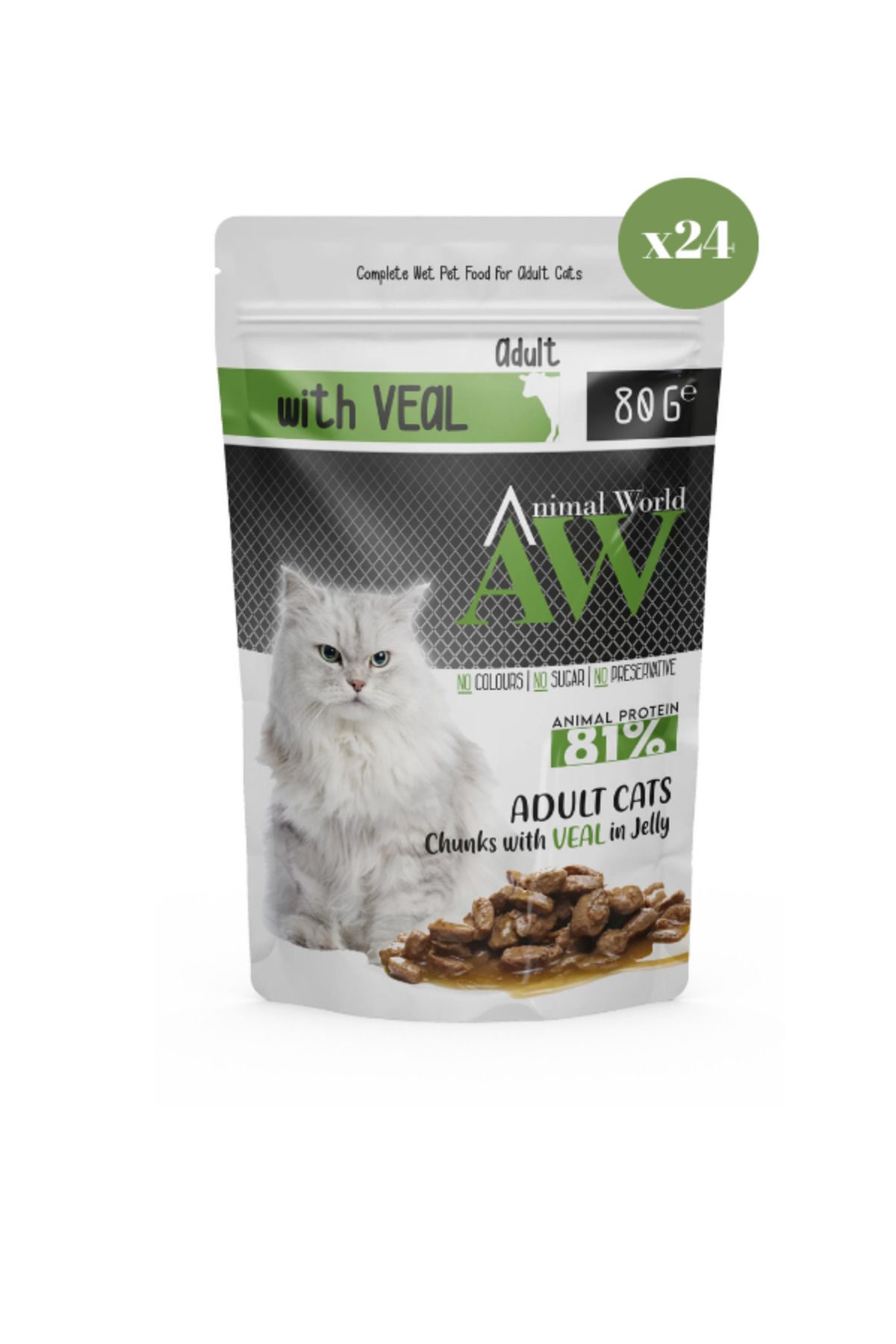 Animal World Jöle İçinde Parça Dana Etli Yetişkin Kedi Konservesi 80 Gr x 24 Adet