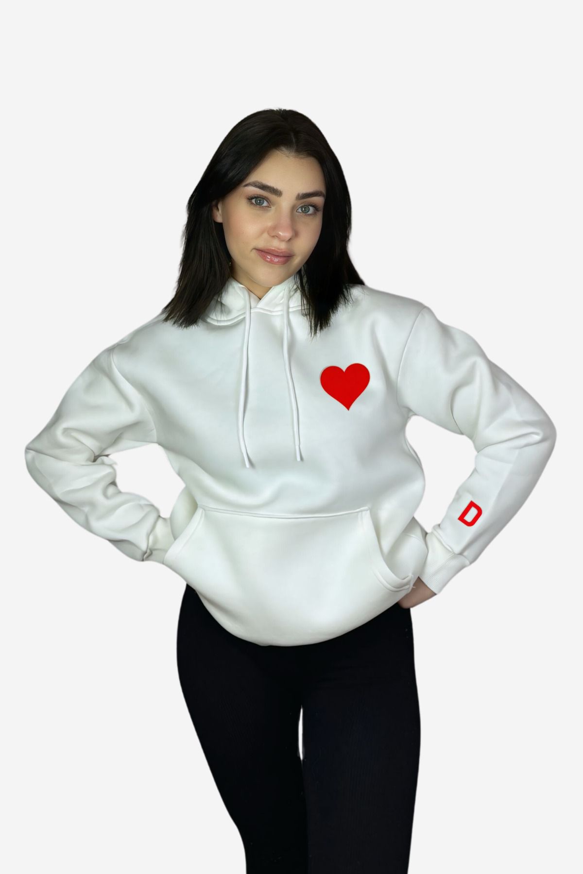 Butik Sevgililer Günü Kişiye Özel Harfli Kişiye Özel Pamuklu Oversize Kalpli Sweatshirt