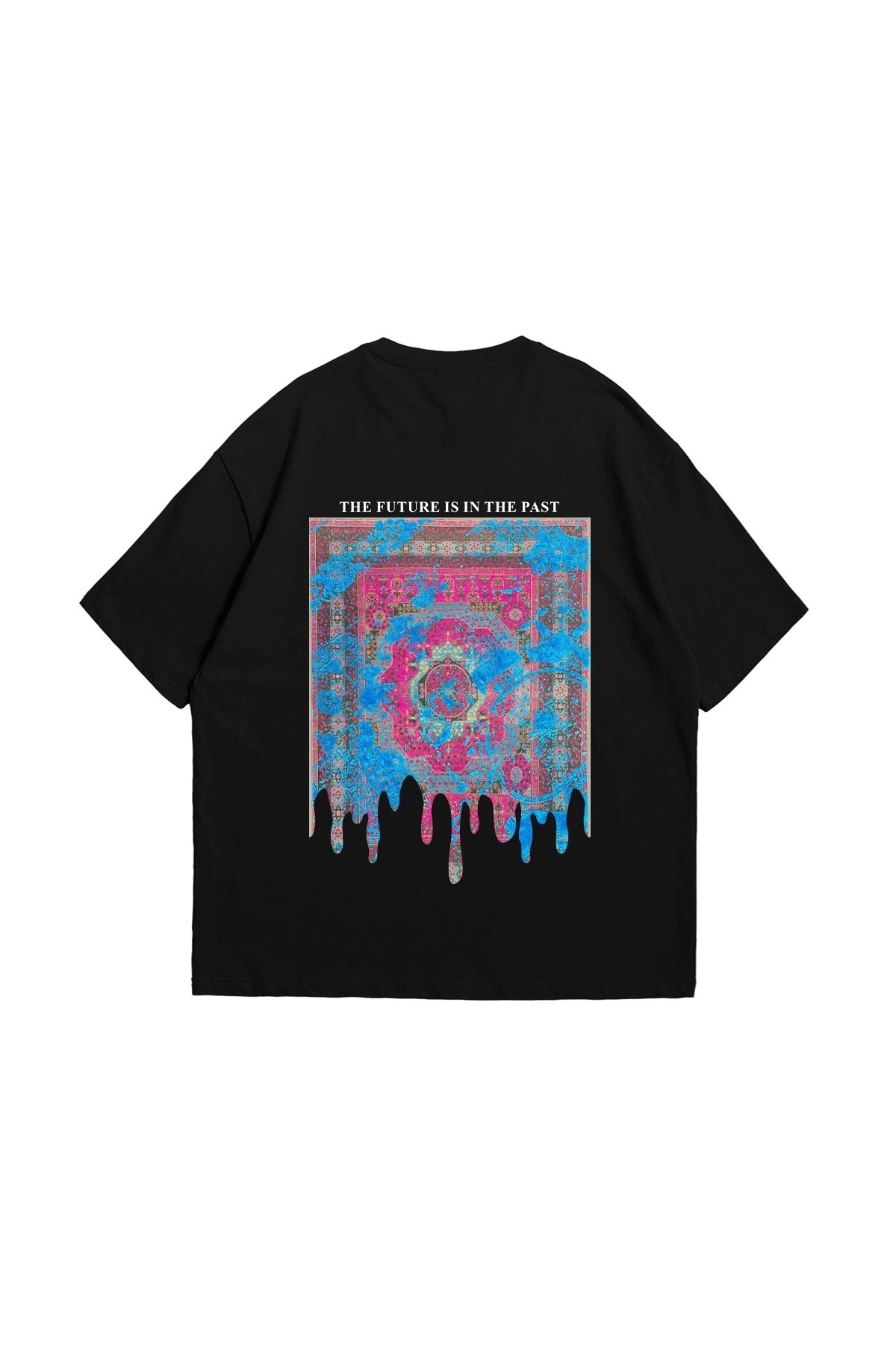 Bak Moda Liquid Rug Baskılı Oversize Unisex Siyah Tshirt