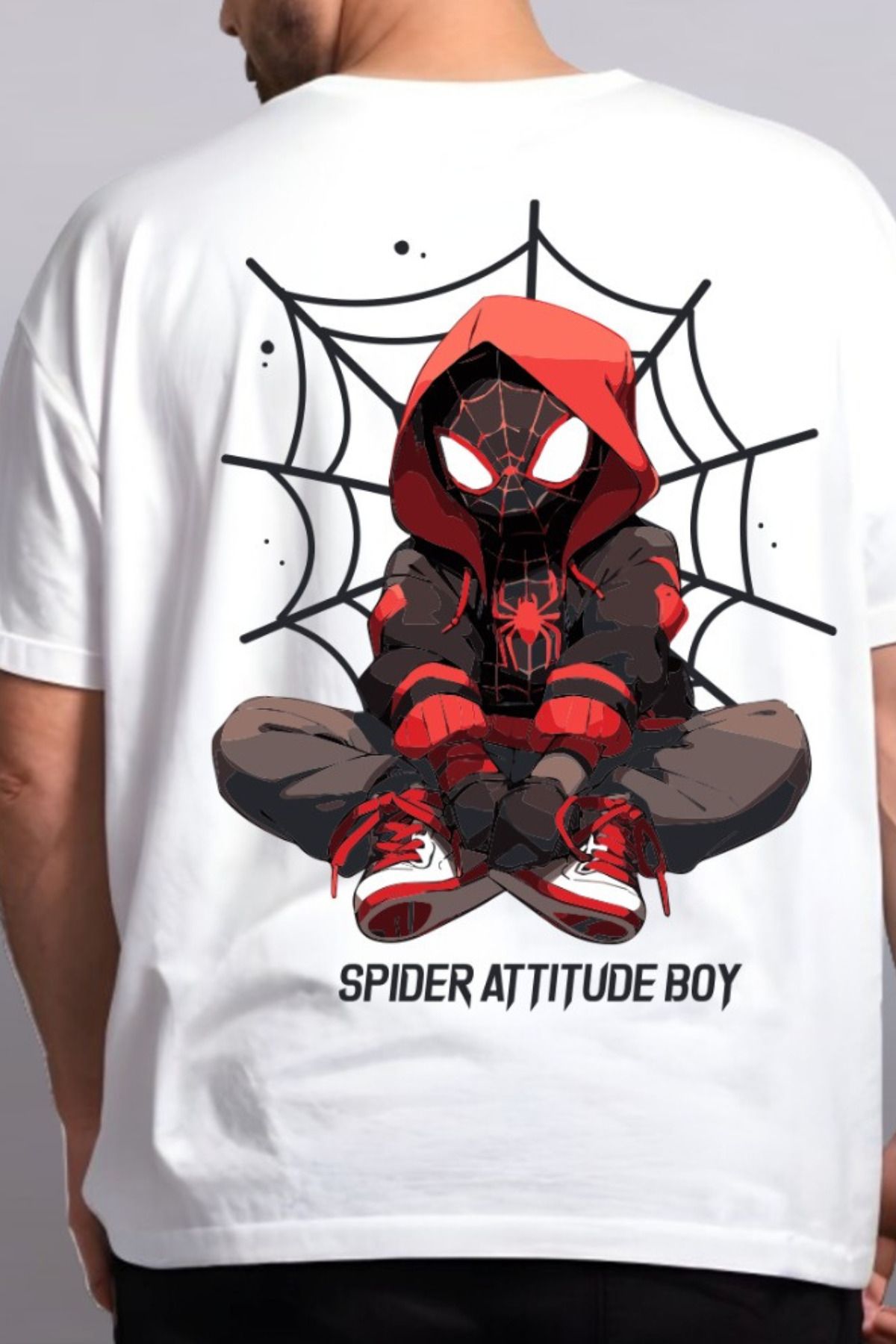 FECCY Pamuklu Spider Attitude Boy Baskılı Oversize T-shirt