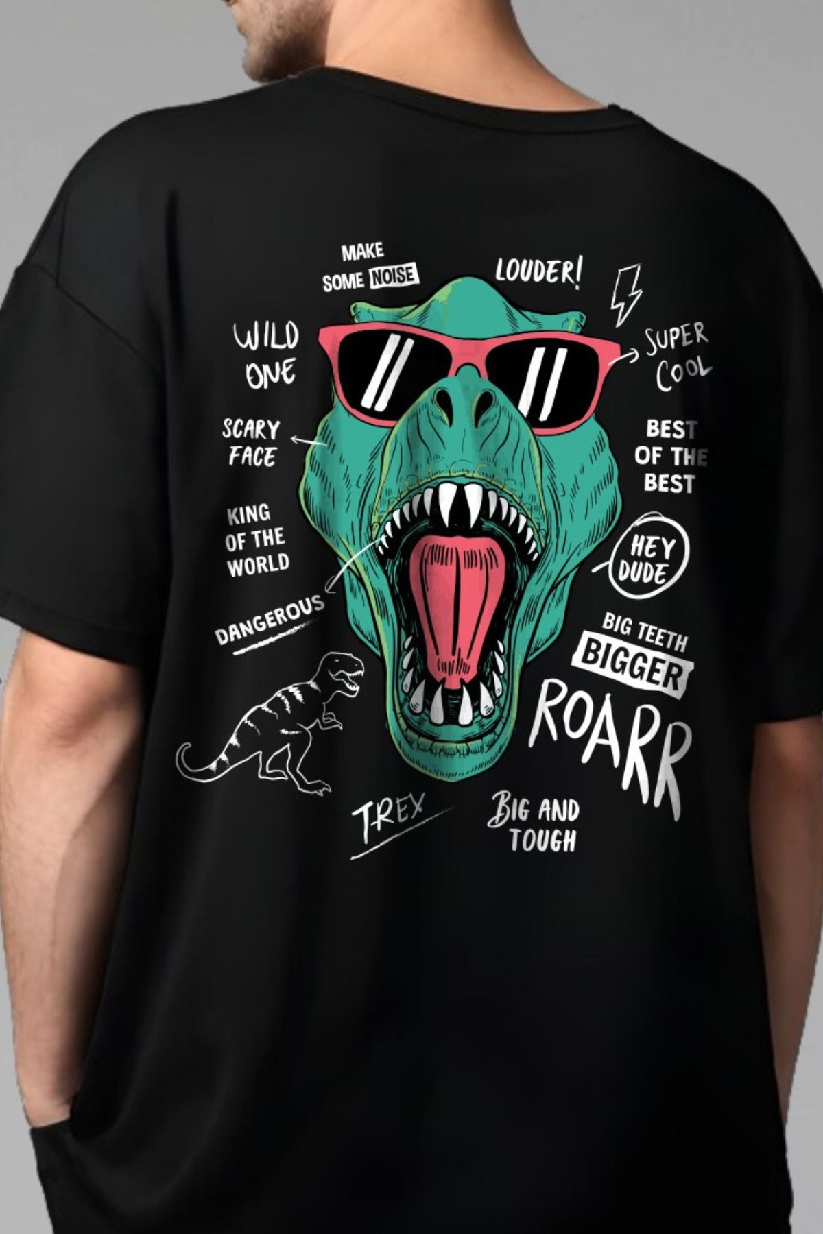 FECCY Pamuklu T-Rex ROAR Design Oversize T-shirt