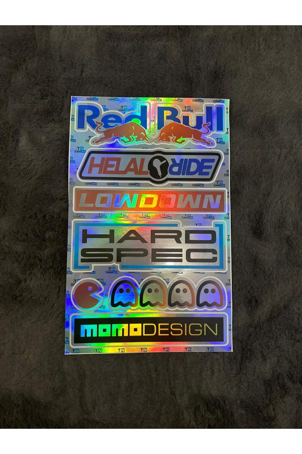 MOTTOMOR Renkli Hologram Arka Cam Yazısı Sticker Etiket 6'lı Araba RedBull