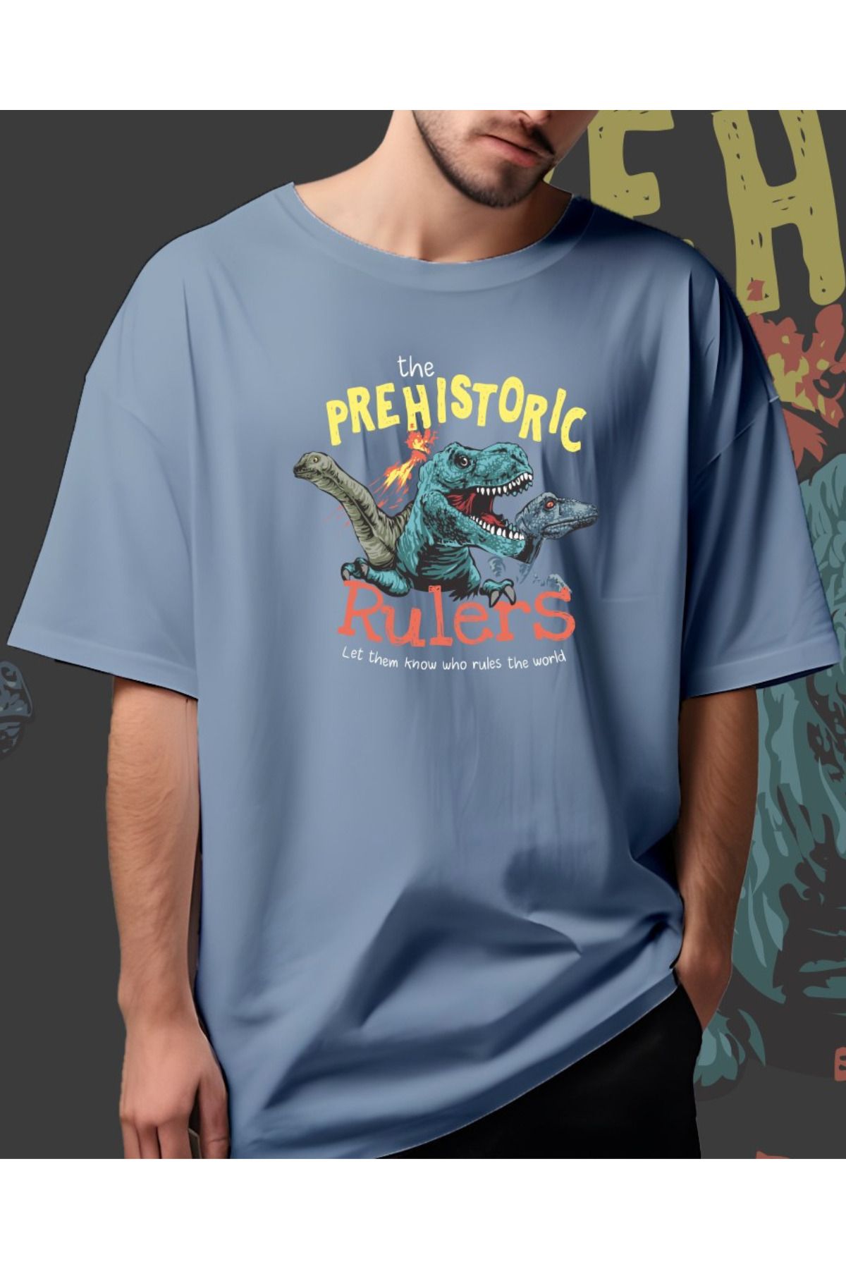 FECCY Pamuklu The Prehistoric Rulers Baskılı Oversize T-shirt