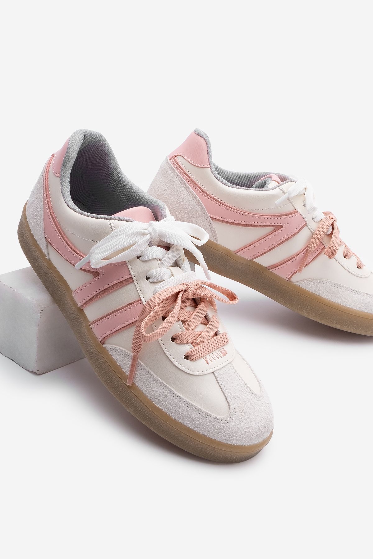 Marjin Kadın Sneaker Retro Çift Bağcıklı Spor Ayakkabı Forden Pembe