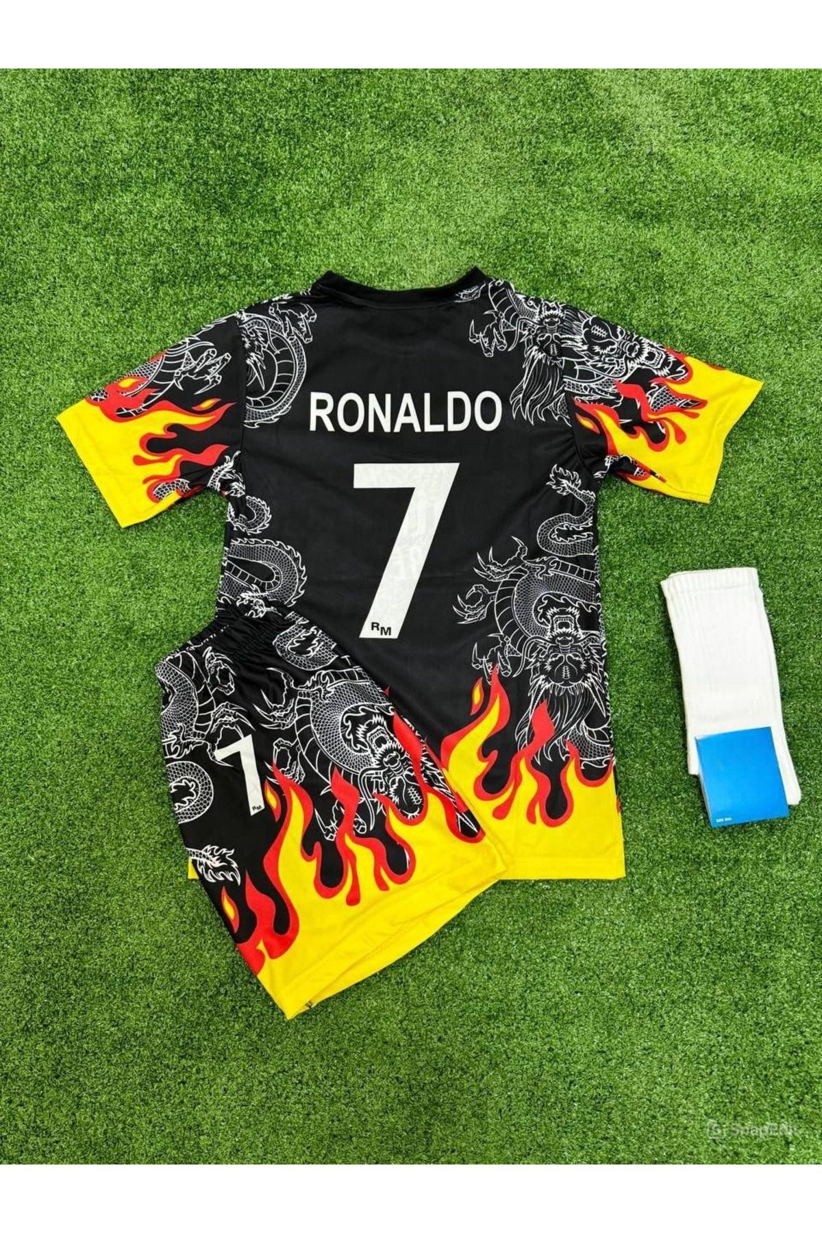 Alaturka Mix Ronaldo CR7 Ateş Alev Desenli Çocuk Forması 3 Lü Set