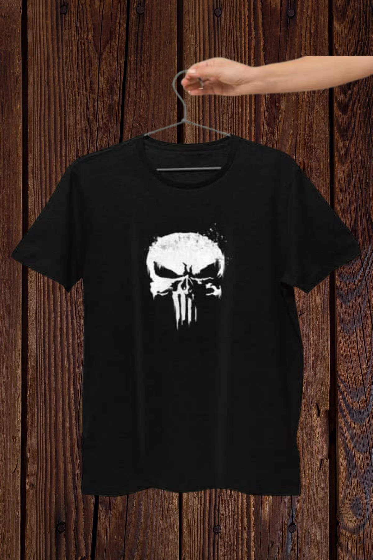 FECCY Pamuklu The Punisher Baskılı Oversize T-shirt