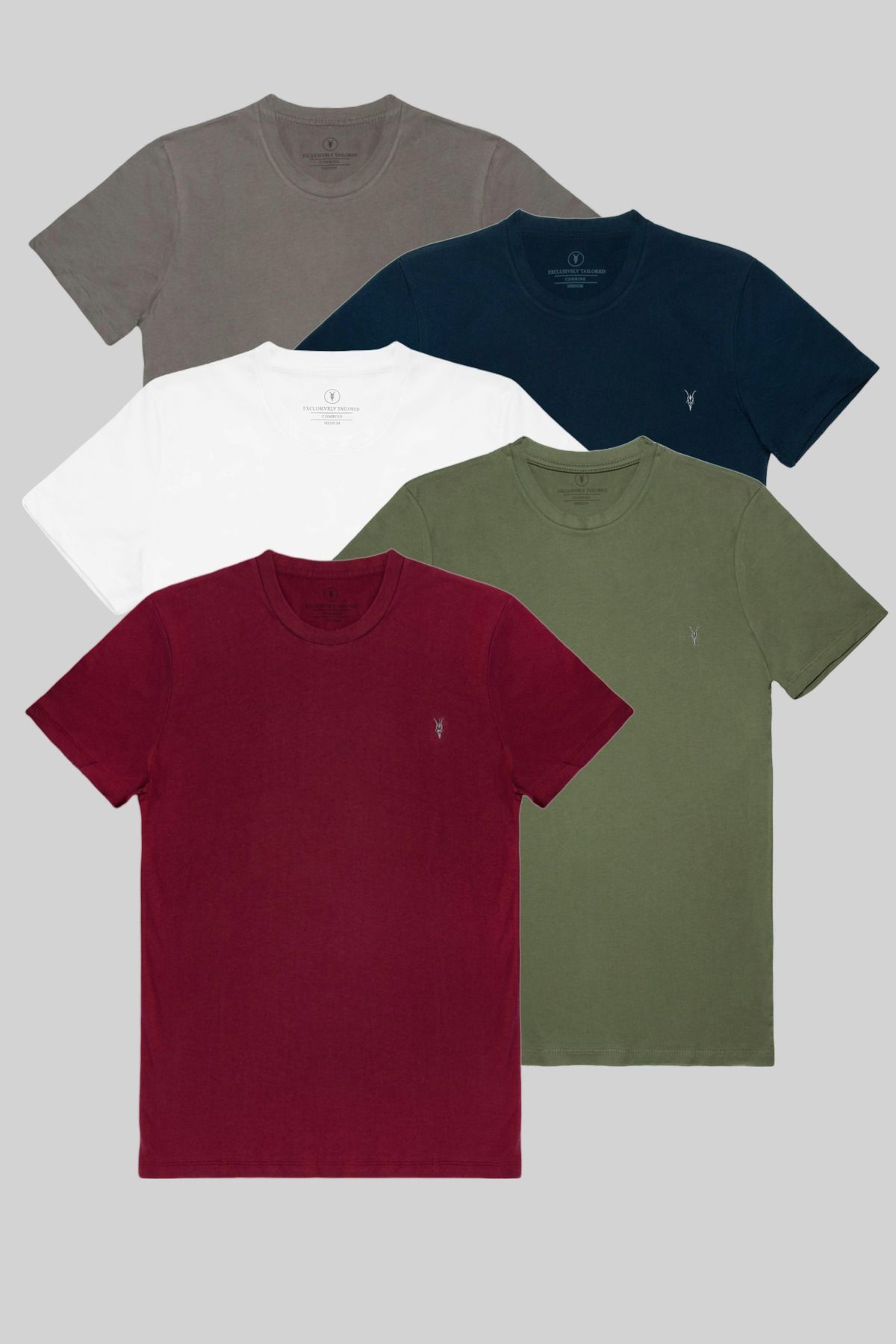 COMBİNE MİCHAİL Erkek %100 Pamuk Standart Kalıp 5-Li T-shirt Fume-Lacivert-Beyaz-Haki-Bordo