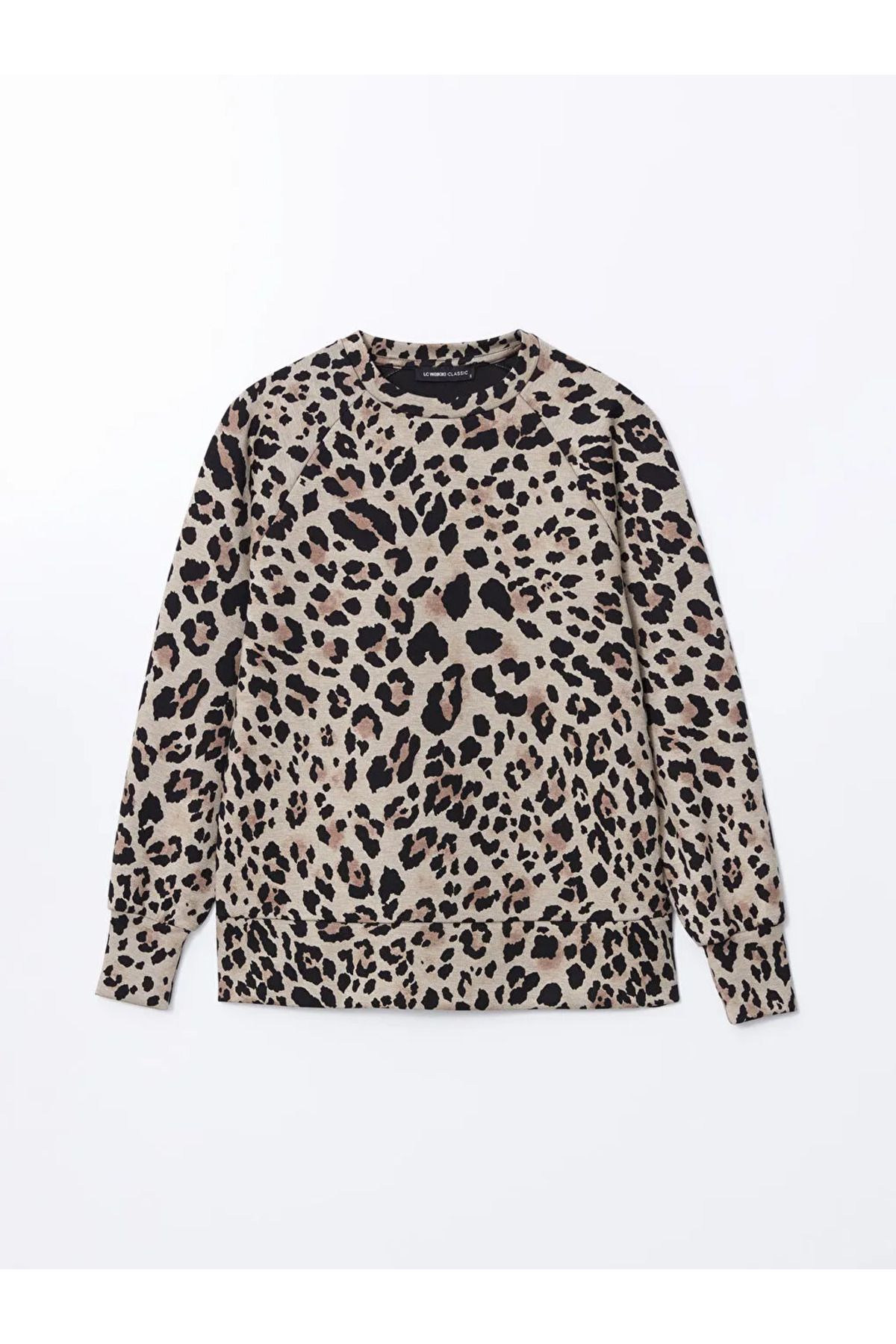 LC Waikiki LCWAIKIKI Classic Bej Leopar Desenli Oversize Kadın Sweatshirt