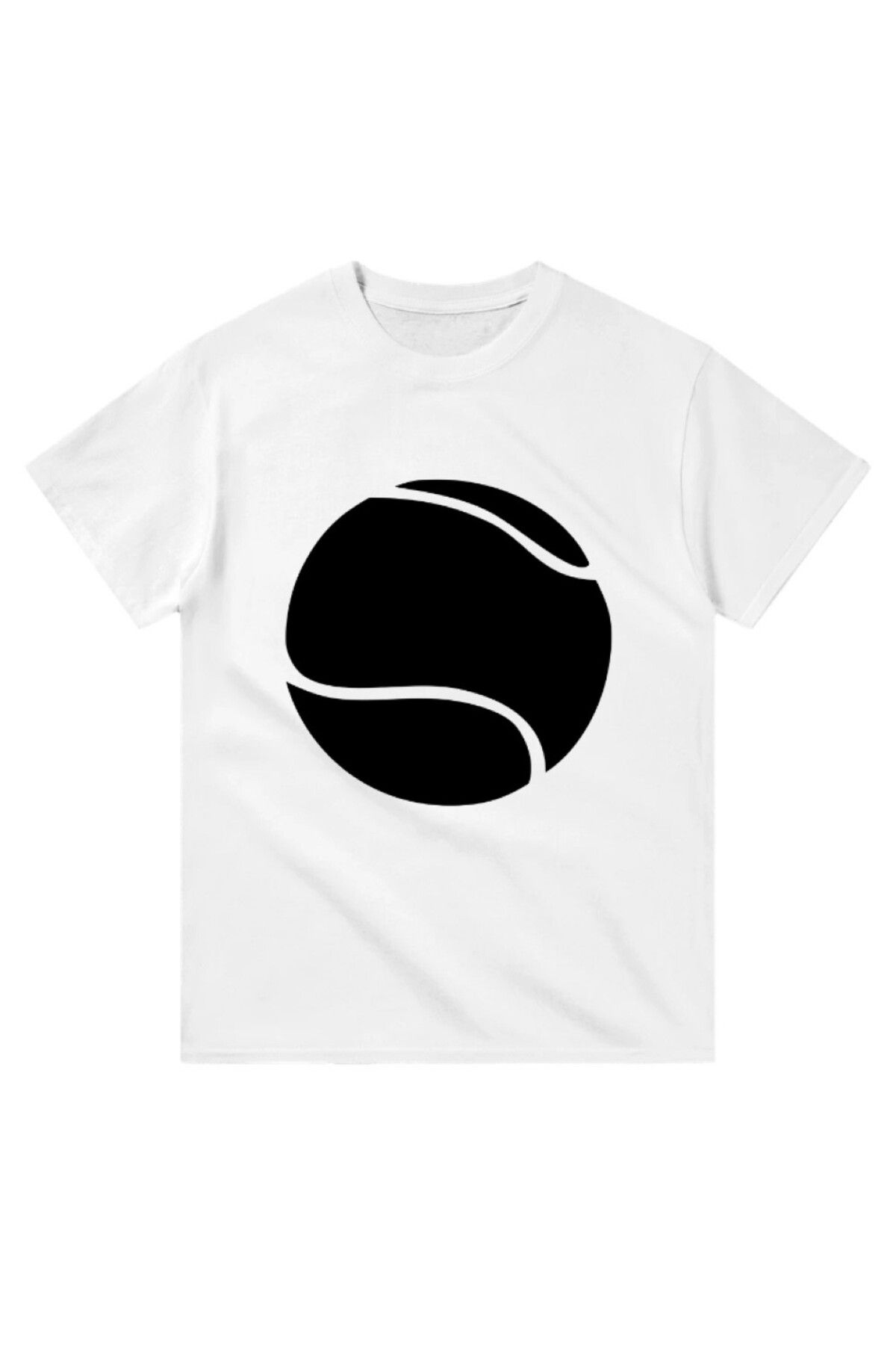 Cooqpoo Siyah Teniz Topu Baskılı XS-S-M-L-XL-2XL Beden Kadın Erkek Unisex Pamuklu Beyaz Tshirt