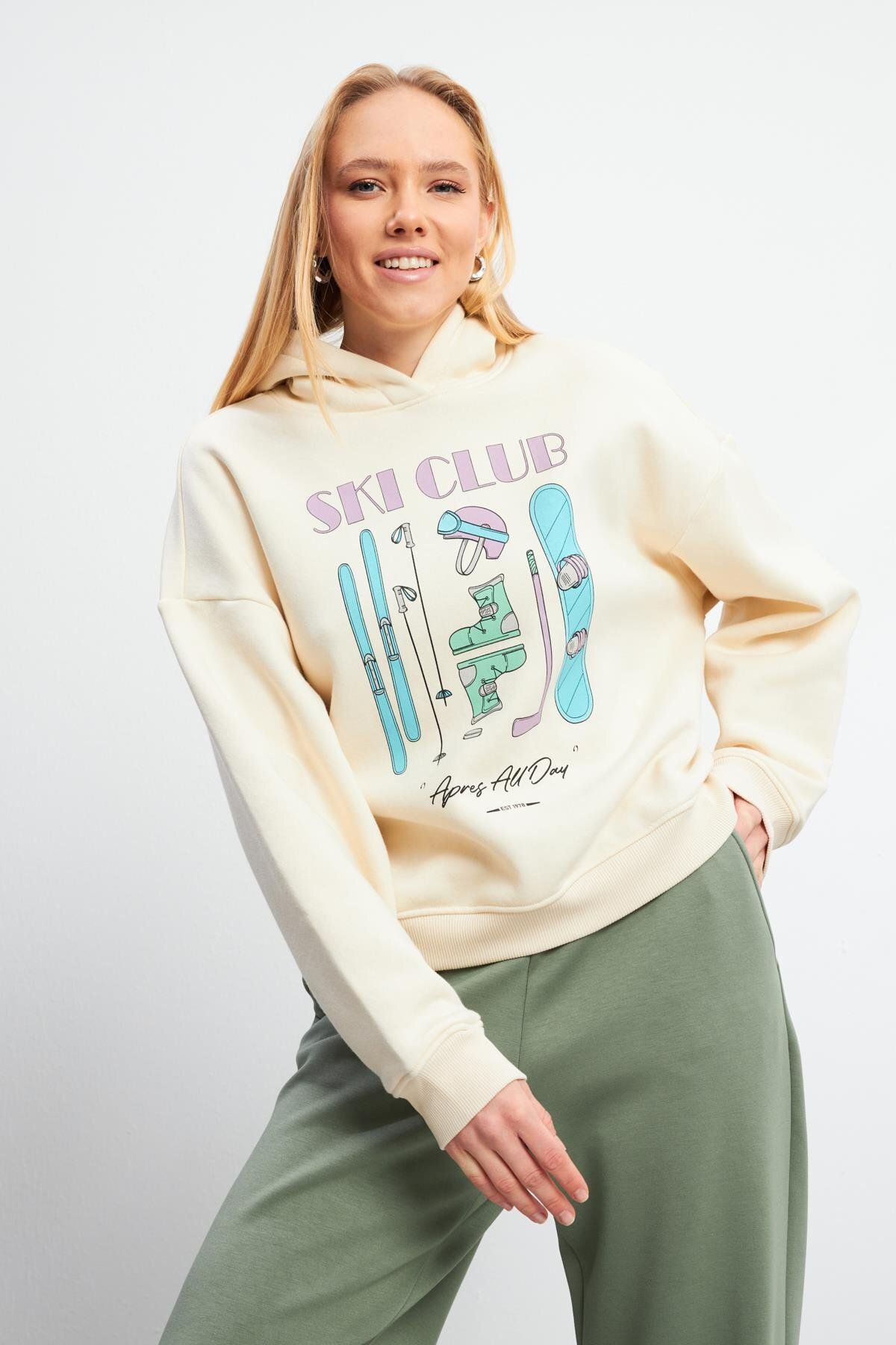 VENA Club Baskılı Sweatshirt - KEMİK