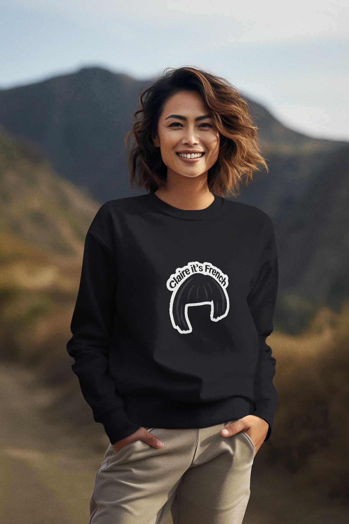 qoeuyl boutique Claire İts French Fleabag (unisex, hediyelik) Baskılı Üç İplik %100 Pamuklu Bisiklet Yaka Sweatshirt