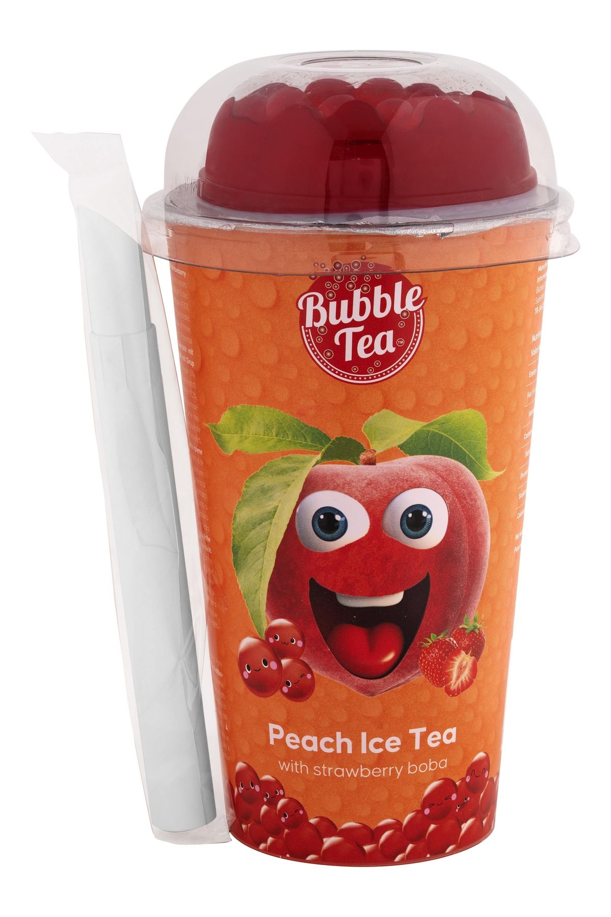 Bubble Tea | 350 mL Şeftali ve Yeşil Çay Aromalı İçecek ile Çilek Aromalı Boba