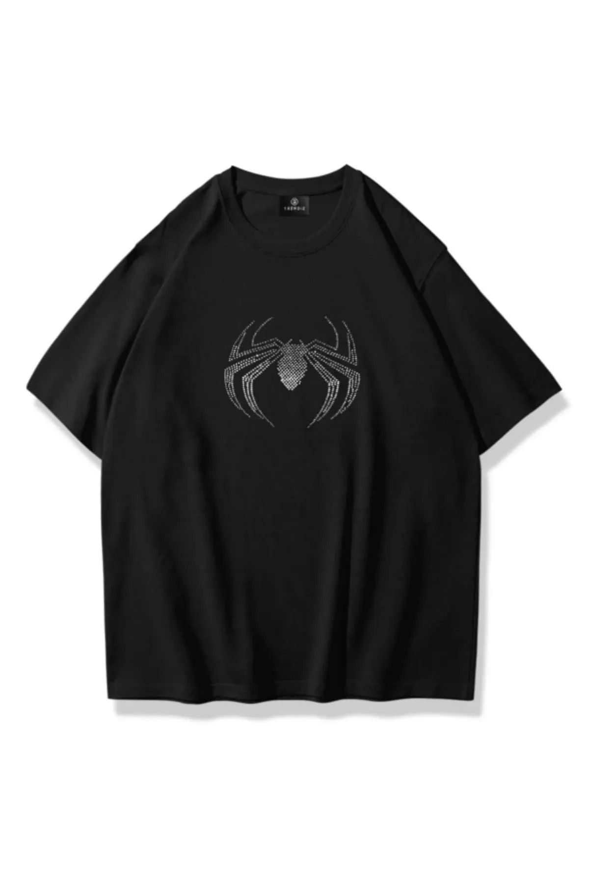 1blood Unisex Spider Taş Baskılı Oversize Tshirt