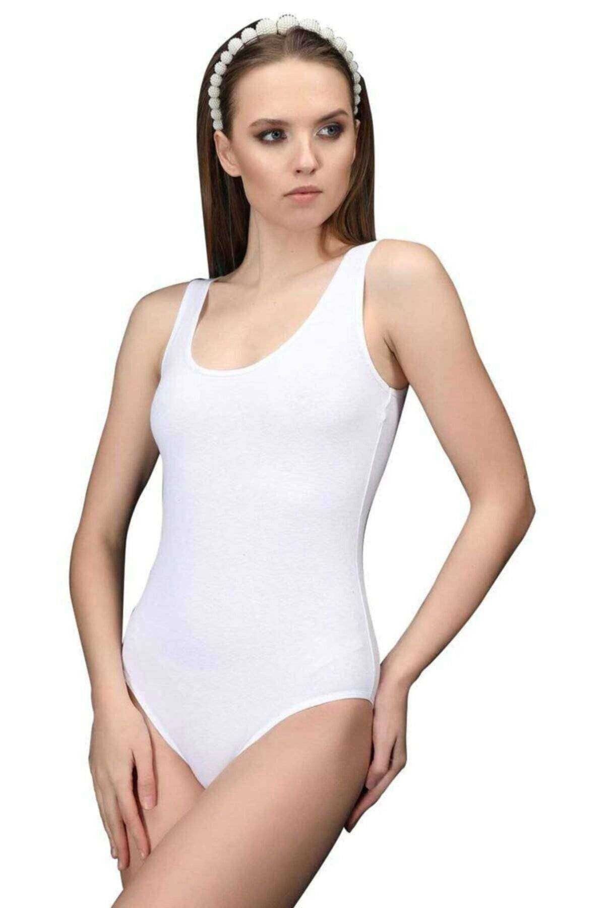 Royaleks Elit Life Geniş Askılı Kadın Dikişsiz Çıtçıtlı Slip Body Beyaz 878