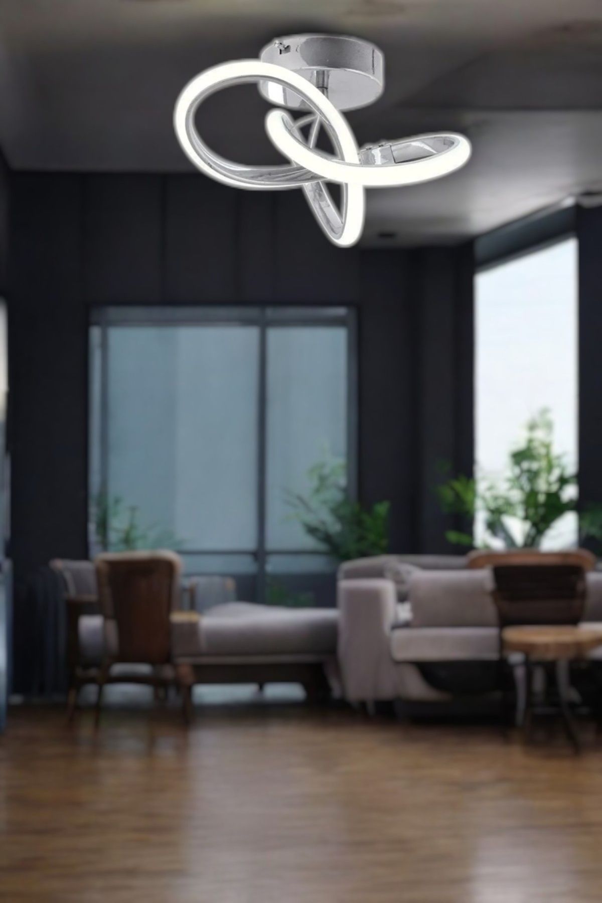 neeko Elegance Modern Plafonyer Power LED Avize Beyaz Işık- Gri Kasa