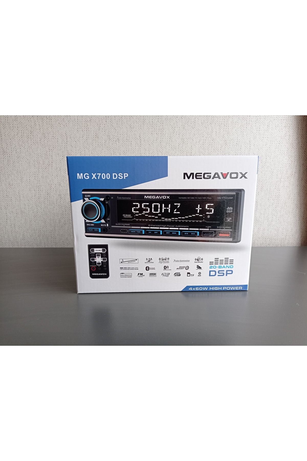 megavox Oto Teyp Bluetooth 4x60W + 63 Ses Seviyeli Kumandalı Oto Teyp MG X700 DSP Model