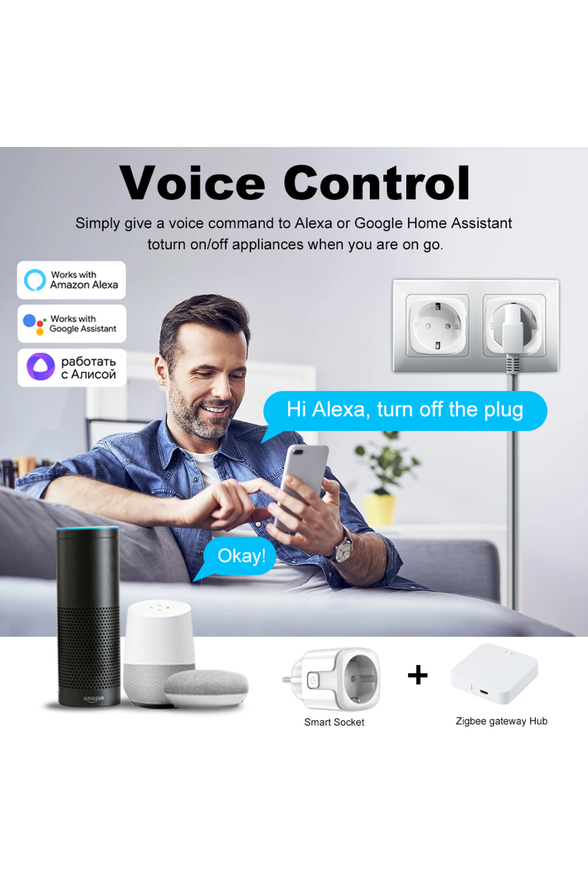 Choice-Eu Plug Zigbee3.0 20a Adapter,smart Socket Monitor Timing Outlet With Power Monitor Voice Contro... 2