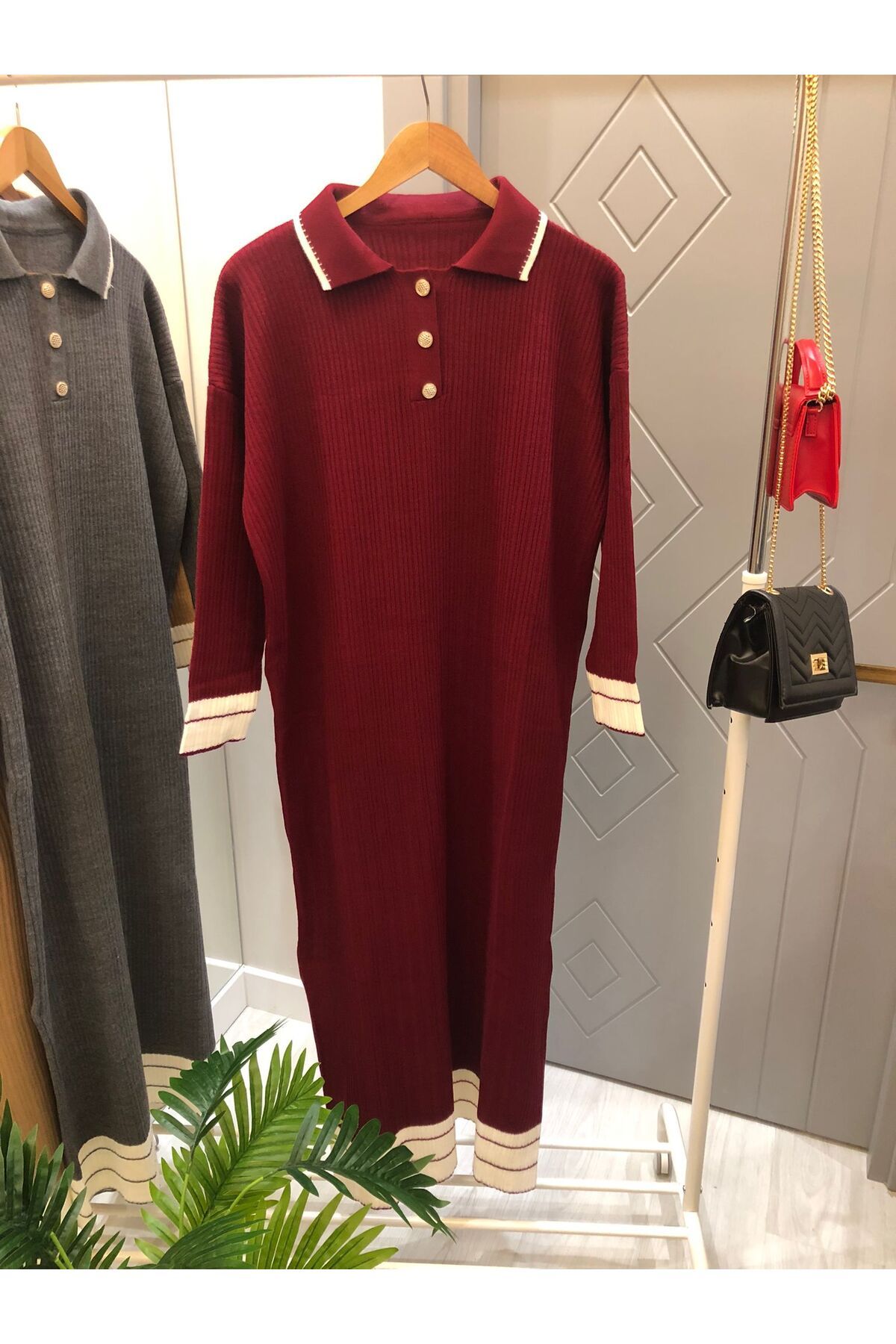 Butik Polo Yaka Uzun Triko Elbise BK-7101