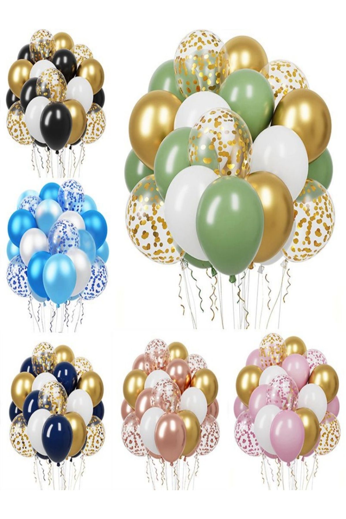 Choice-Other Green White Gold 20 Pcs 12 Inch Balloons Kit Gold Confetti Balloons With Ribbons for Birthday 8