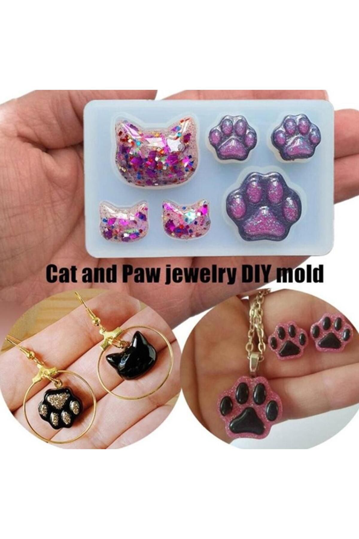 Choice-Small Cat Claw Crystal Epoxy Resin DIY Silicone Mold Cat Face Cat Claw Keychain Jewelry Pendant Mold 2