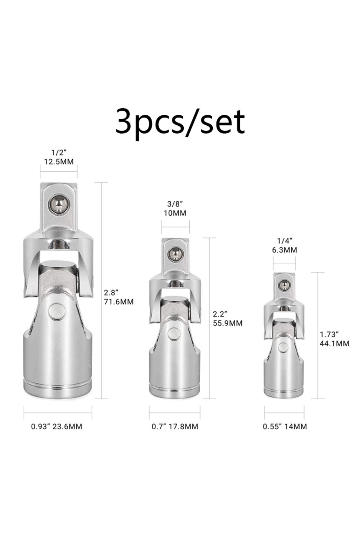 Choice-Total 3pcs Universal Joint Set Socket Ratchet Wrench Adapter 1/4" 3/8" 1/2" Extension Bar Adapter Cr 1