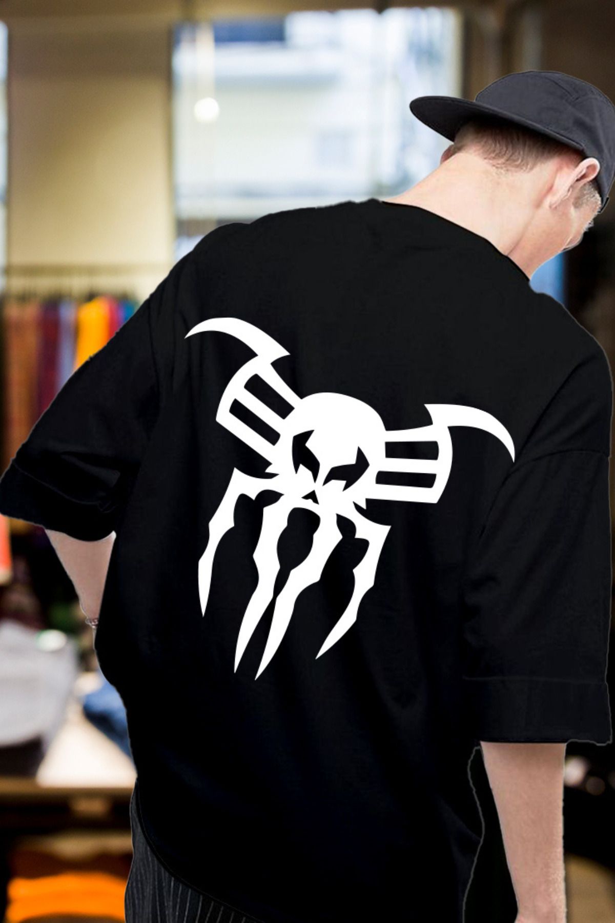 FECCY Pamuklu Venom Baskılı Oversize T-shirt