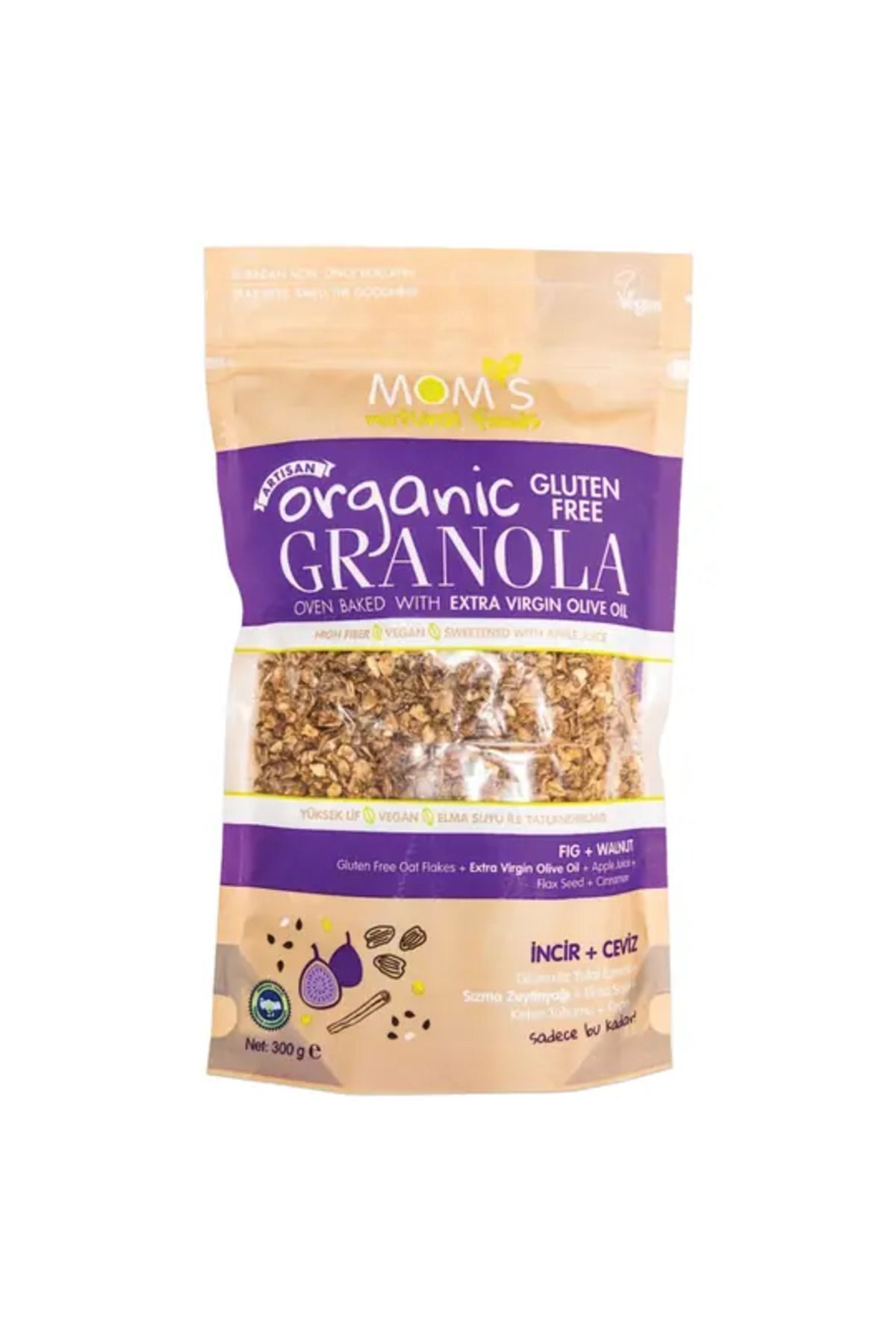 MEMLEKET GURMESİ Mom's Organik Glutensiz İncirli Cevizli Granola 300 gr