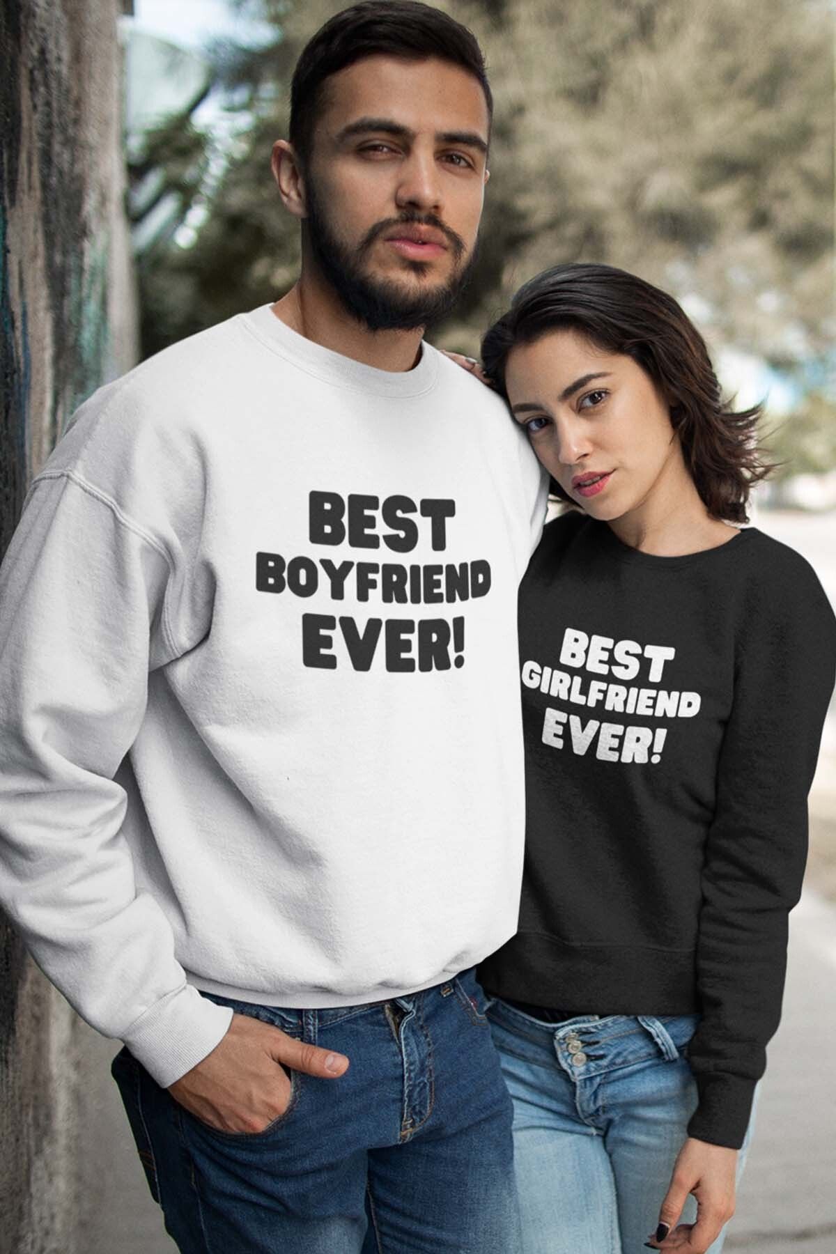 qoeuyl boutique Best Girlfriend - Boyfriend Ever Sevgili Çift Kombin Sevgililer Günü Hediye Baskılı Sweatshirt