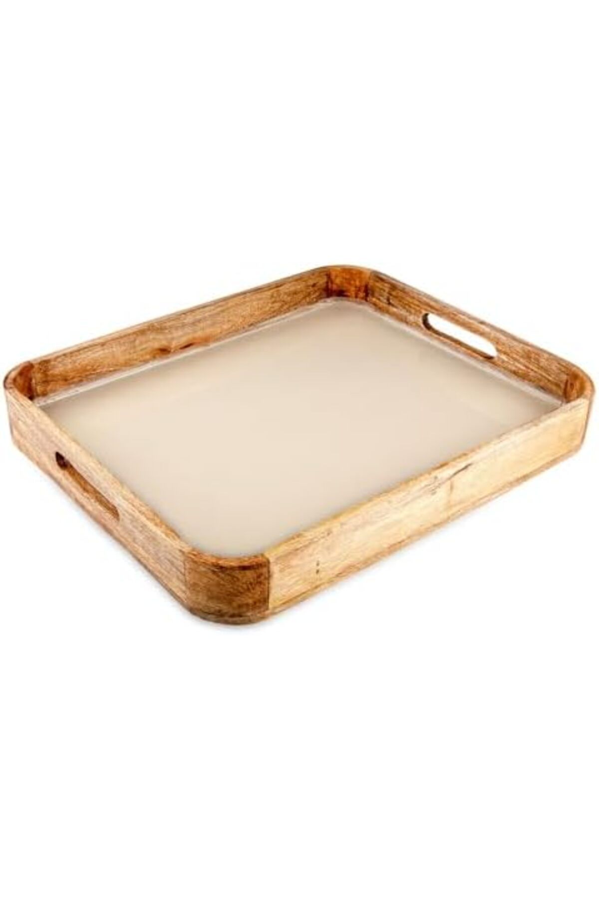 STOREMAX 40x32 cm Tutmalı Tepsi Creme Ahşap Yeni Trndy 1017785