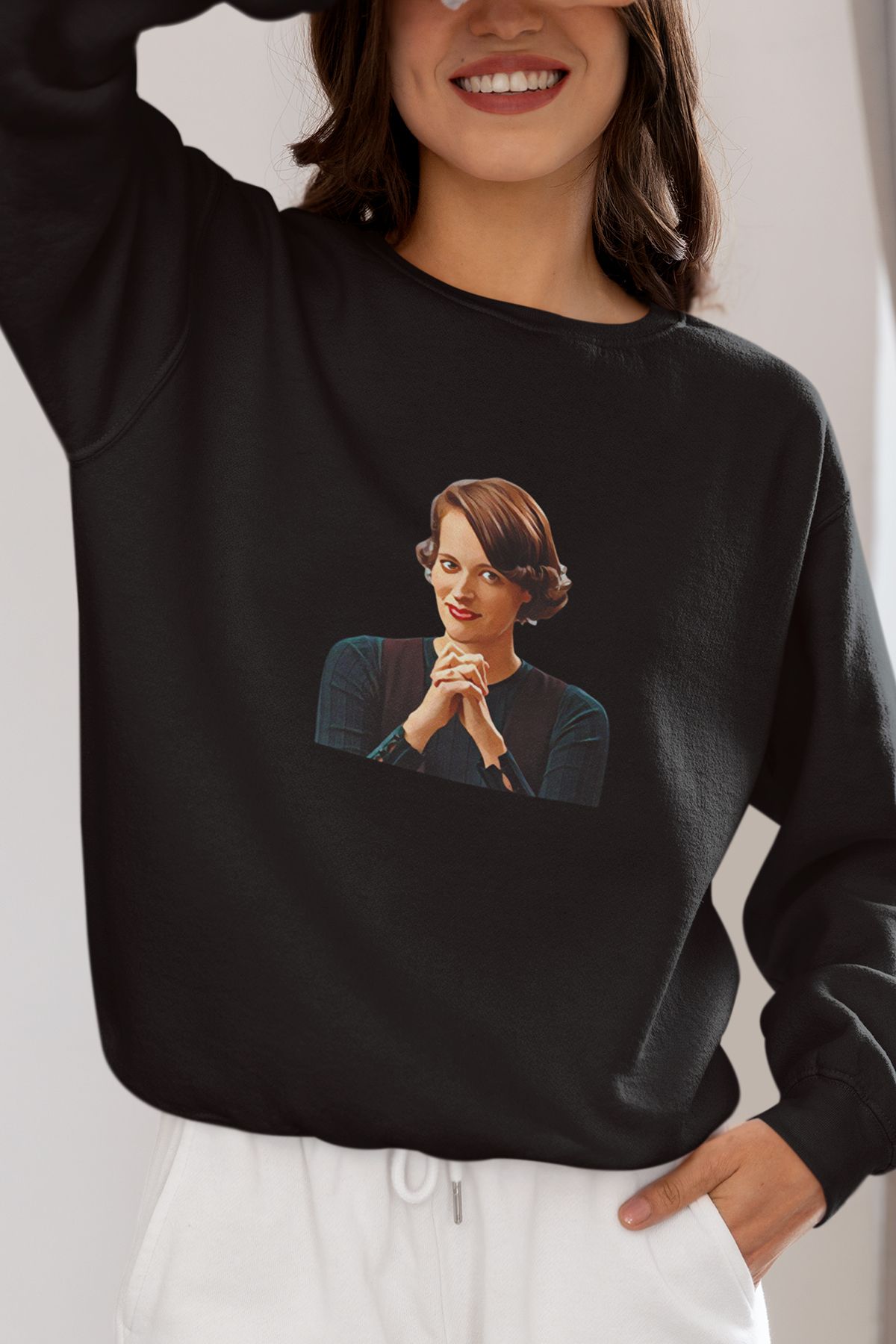 qoeuyl boutique Fleabag Unisex, Hediyelik Baskılı Üç İplik %100 Pamuklu Bisiklet Yaka Sweatshirt